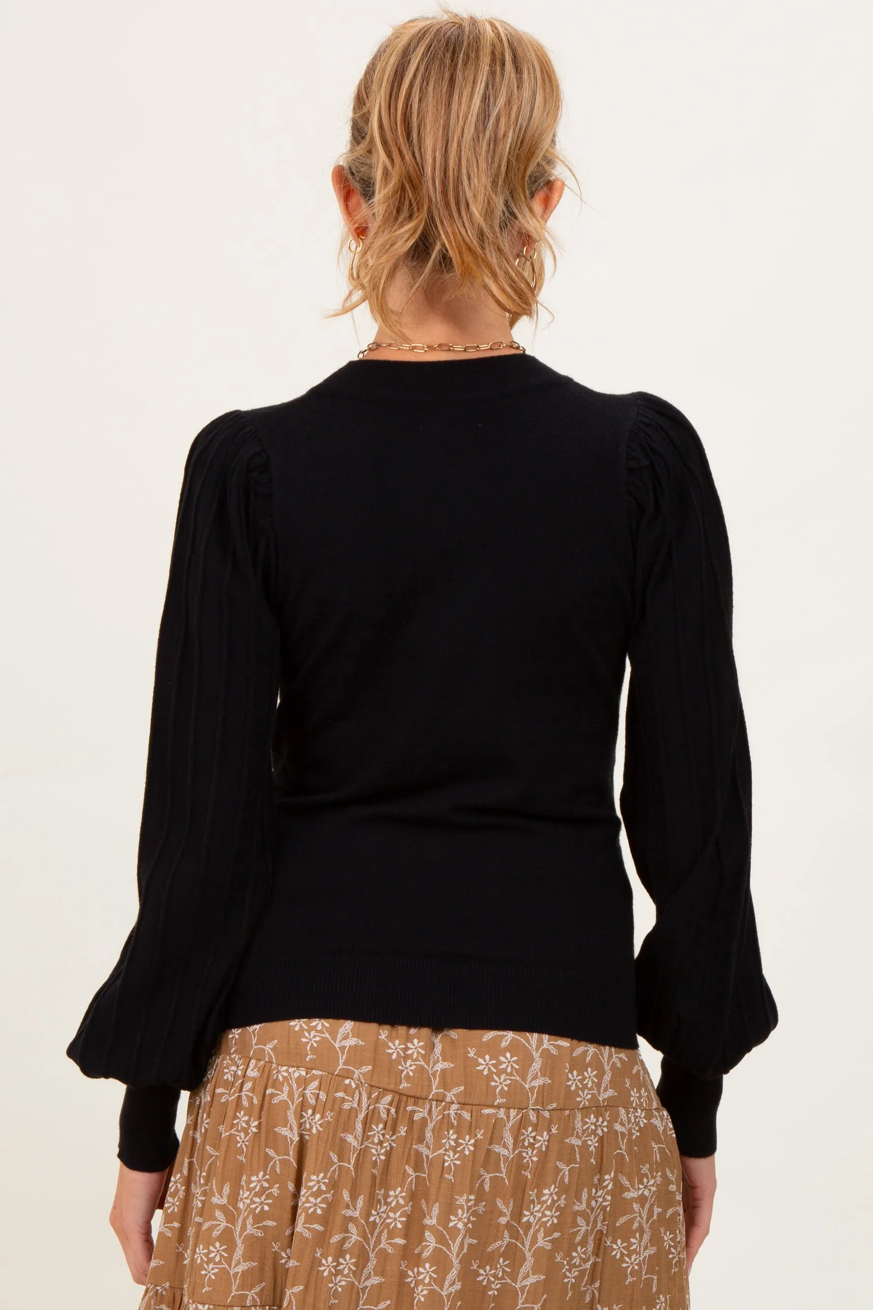 Black Ribbed Bubble Sleeve Maternity Knit Top sold by Pinkblush product image thumbnail 3