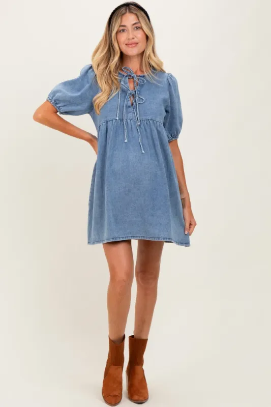 Blue Chambray Double Front Tie Maternity Dress sold by Pinkblush