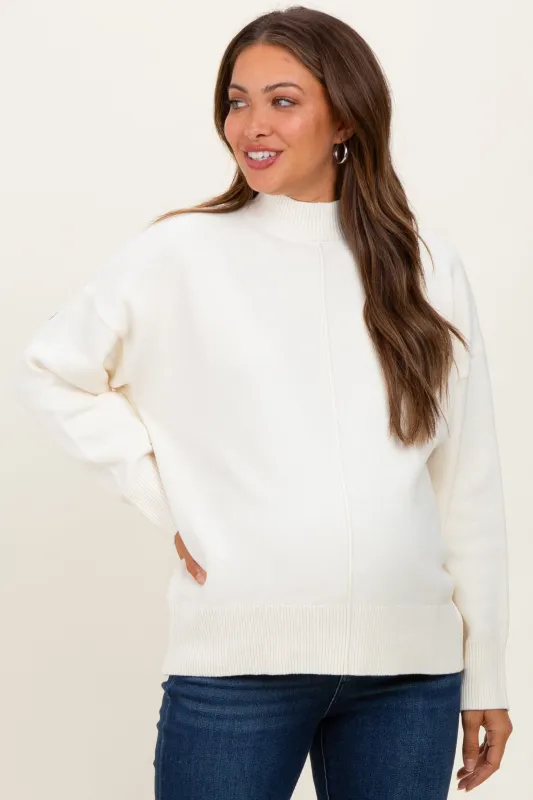 Cream Front Seam Mock Neck Maternity Sweater sold by Pinkblush