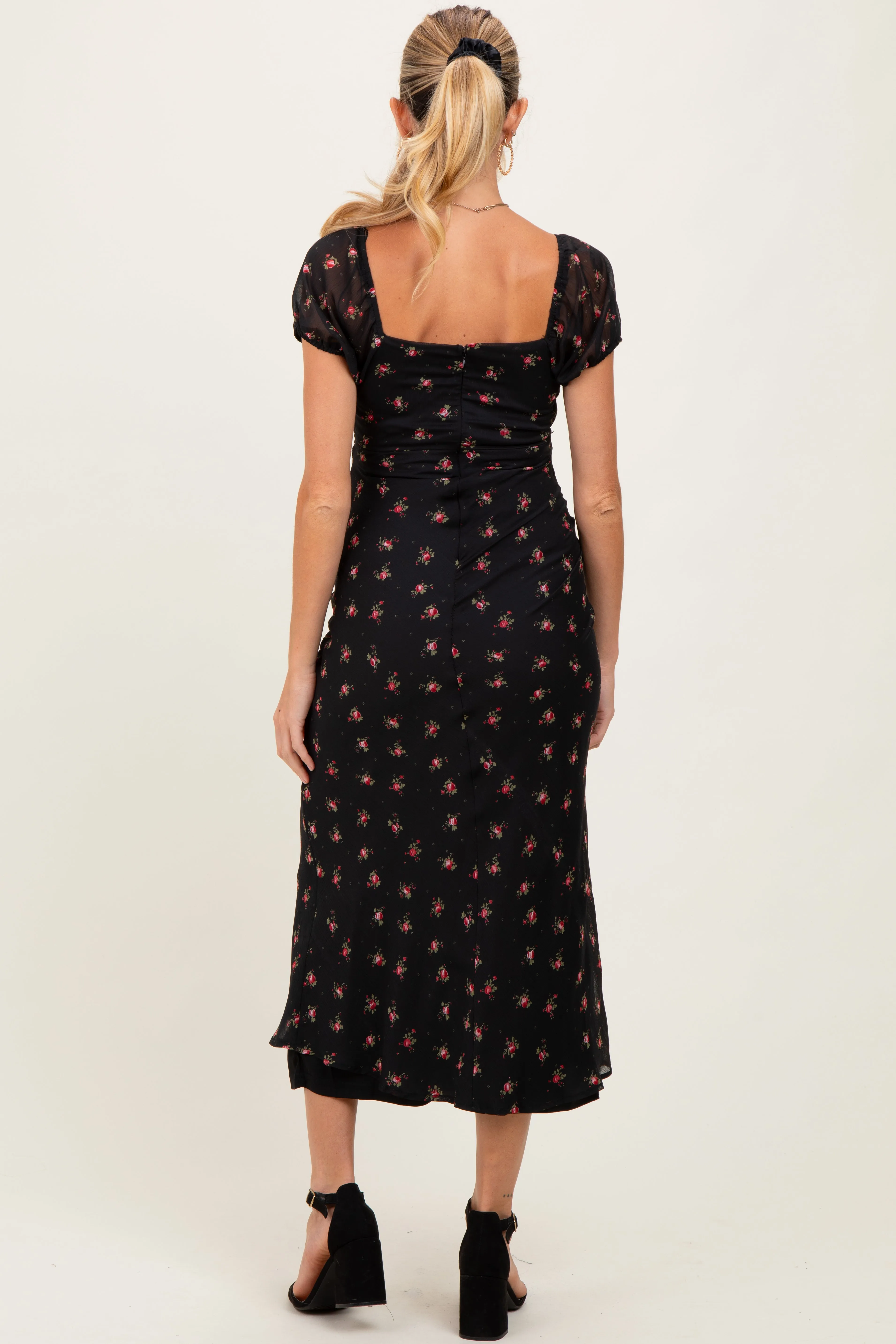 Black Floral Chiffon Maternity Maxi Dress sold by Pinkblush product image thumbnail 3