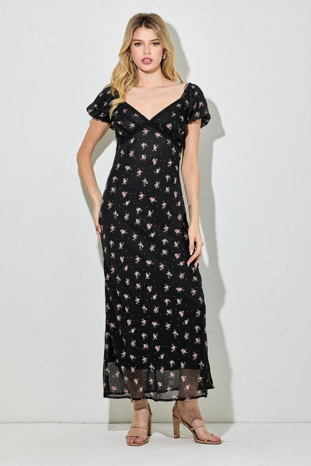 Black Floral Chiffon Maternity Maxi Dress sold by Pinkblush product image thumbnail 4