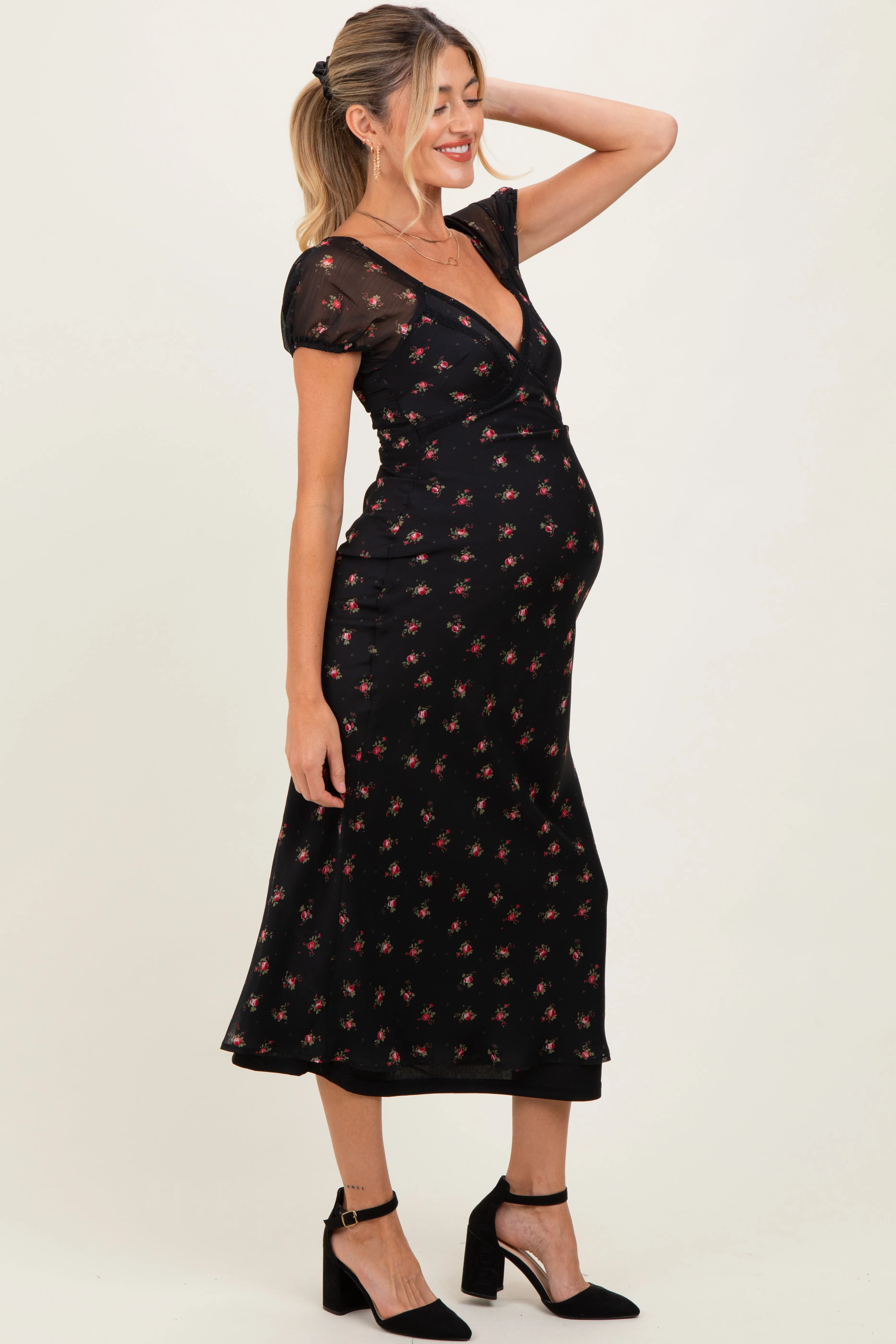 Black Floral Chiffon Maternity Maxi Dress sold by Pinkblush product image thumbnail 2