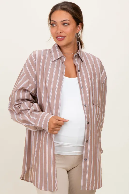Mocha Striped Button Down Maternity Shirt sold by Pinkblush