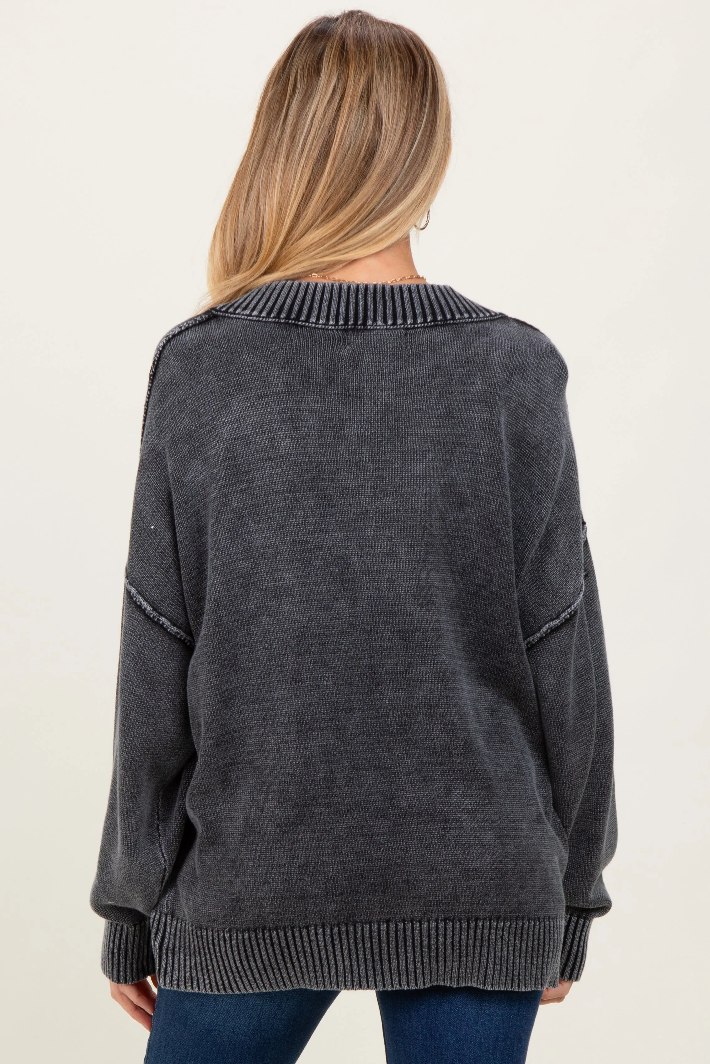 Black Vintage Wash Oversized V-Neck Maternity Sweater sold by Pinkblush product image thumbnail 4