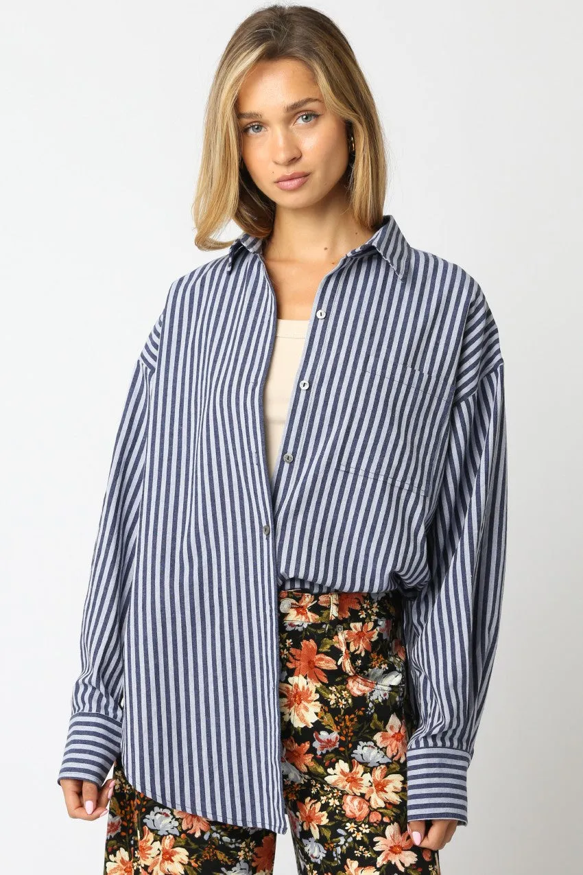 Navy Striped Linen Blend Maternity Button Down Shirt sold by Pinkblush product image thumbnail 4