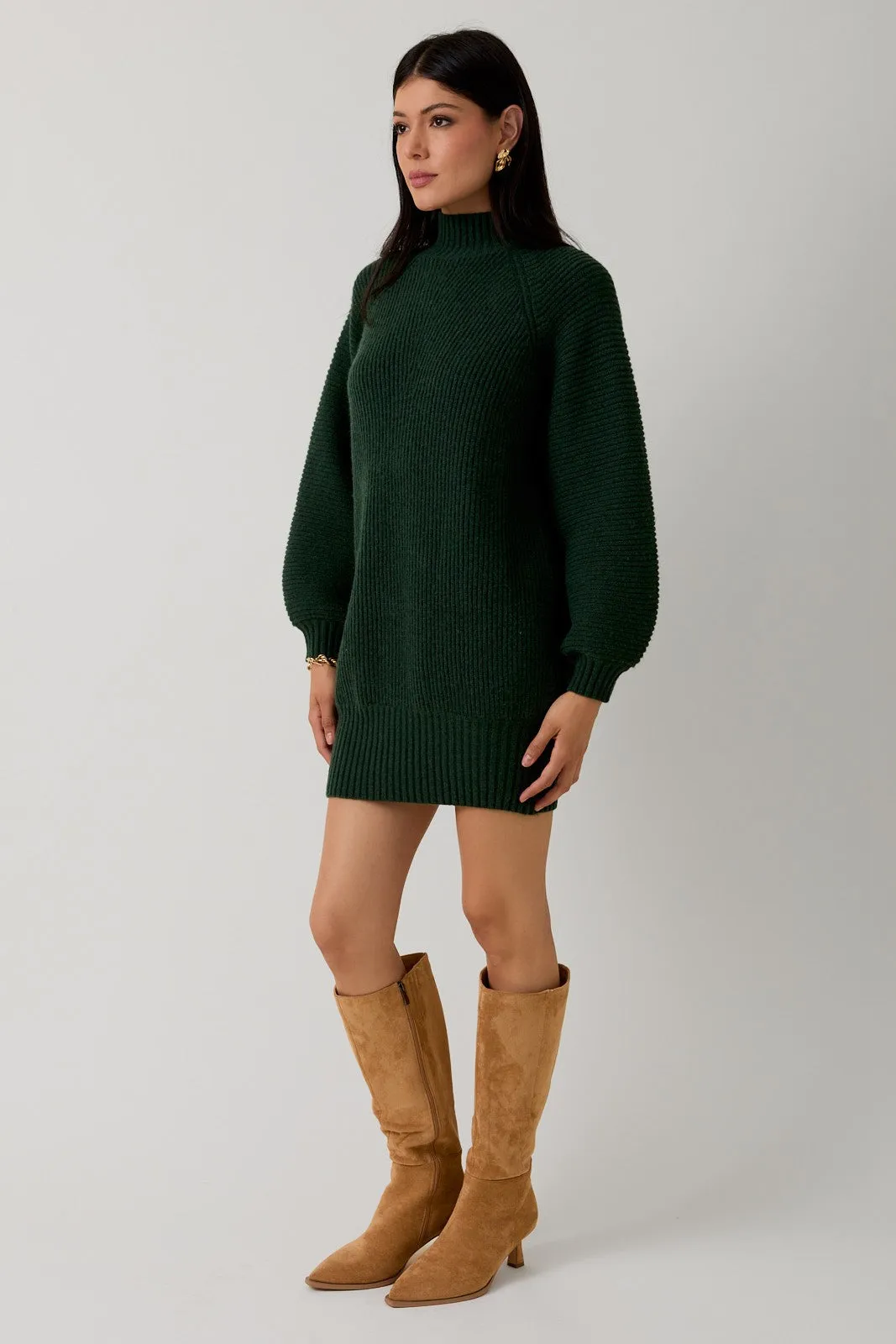Hunter Green Mock Neck Cozy Sweater Dress sold by Pinkblush product image thumbnail 3