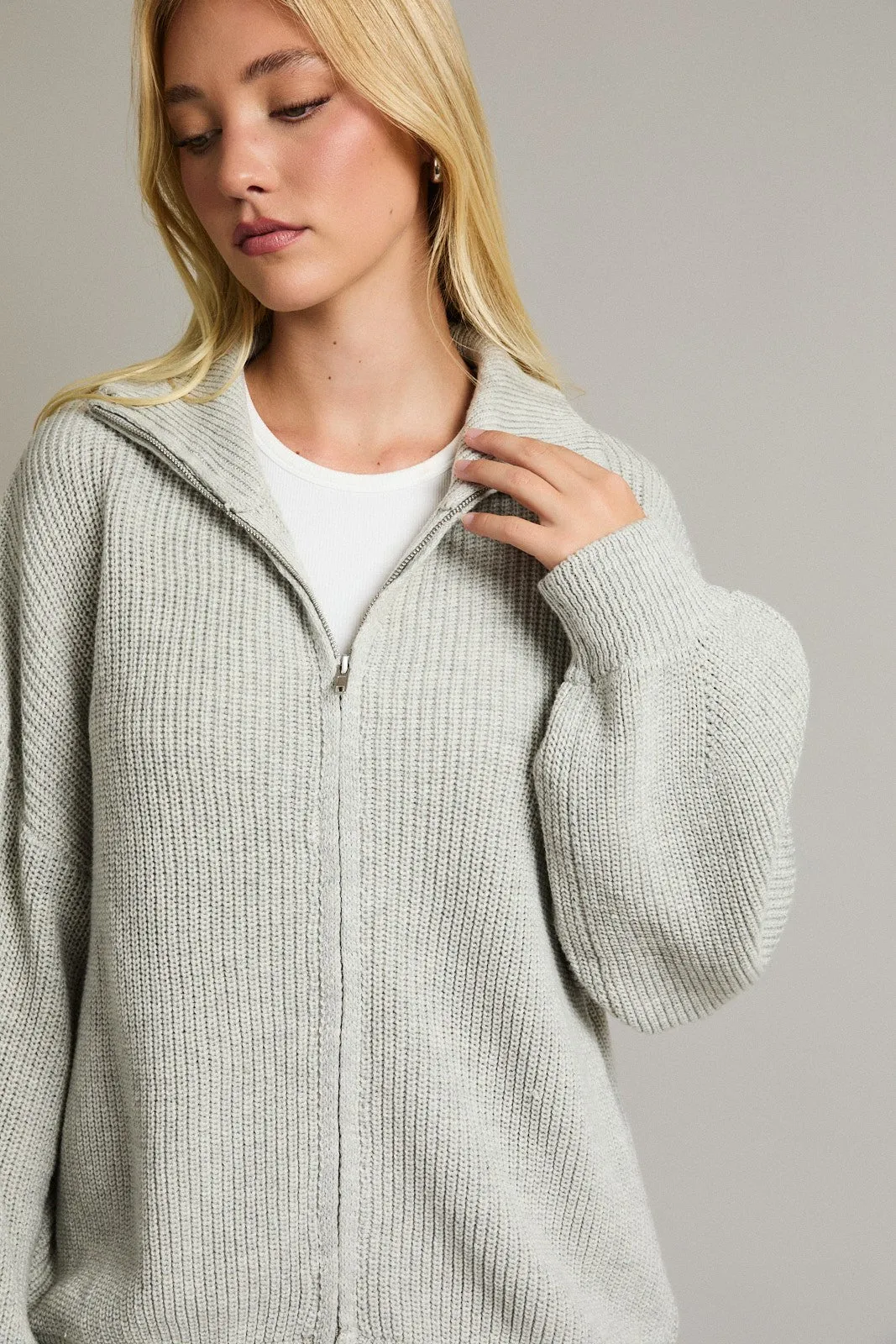 Heather Grey Oversized Zip Up Cardigan sold by Pinkblush product image thumbnail 4