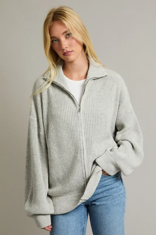 Heather Grey Oversized Zip Up Cardigan sold by Pinkblush