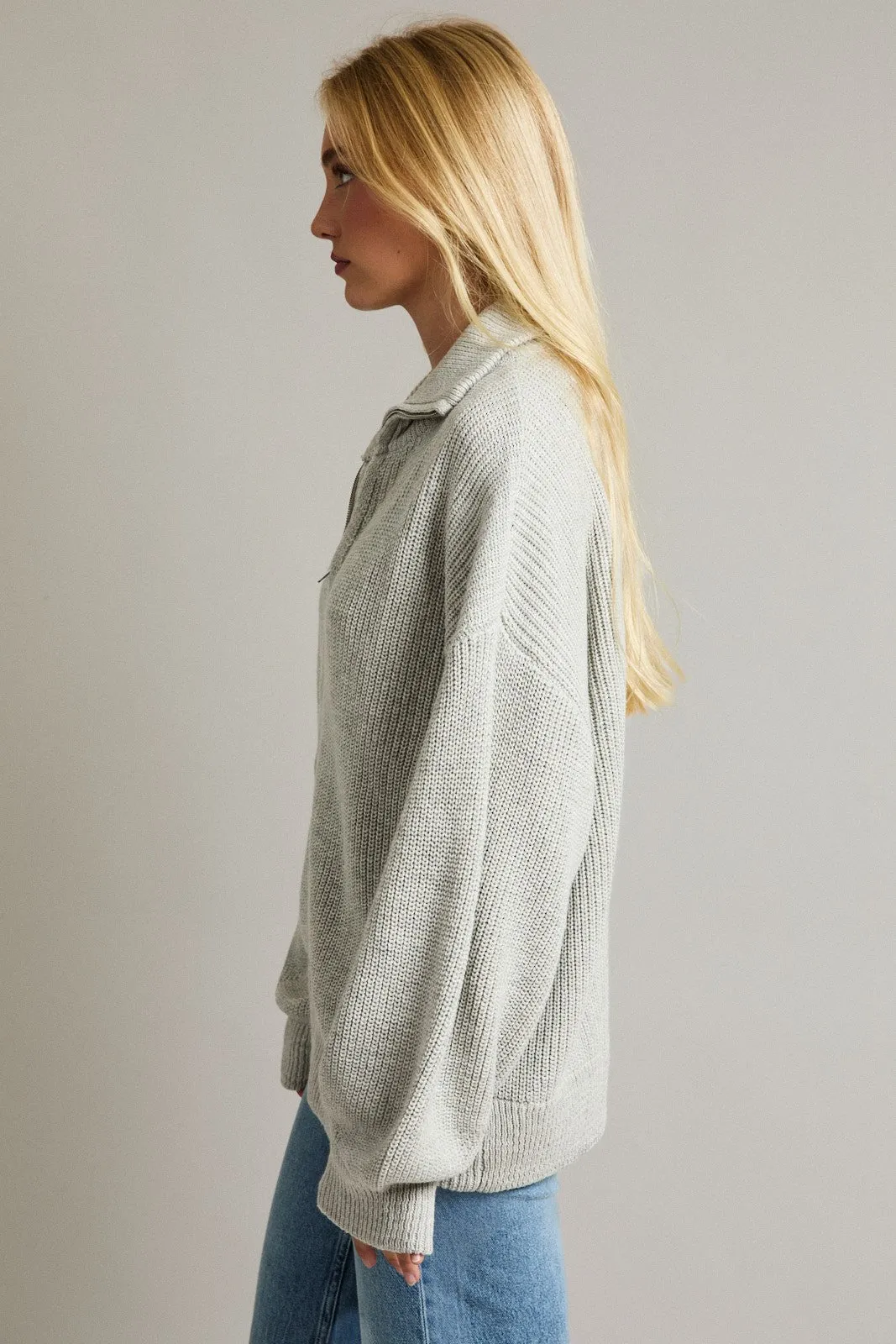 Heather Grey Oversized Zip Up Cardigan sold by Pinkblush product image thumbnail 2