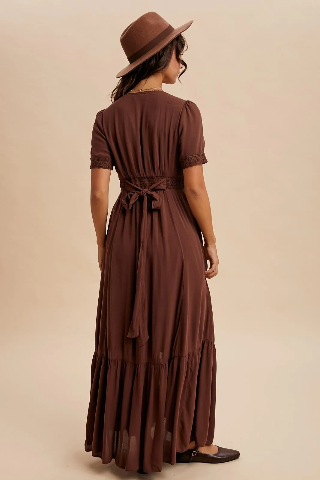 Brown Lace Trim Button Down Maxi Dress sold by Pinkblush product image thumbnail 5