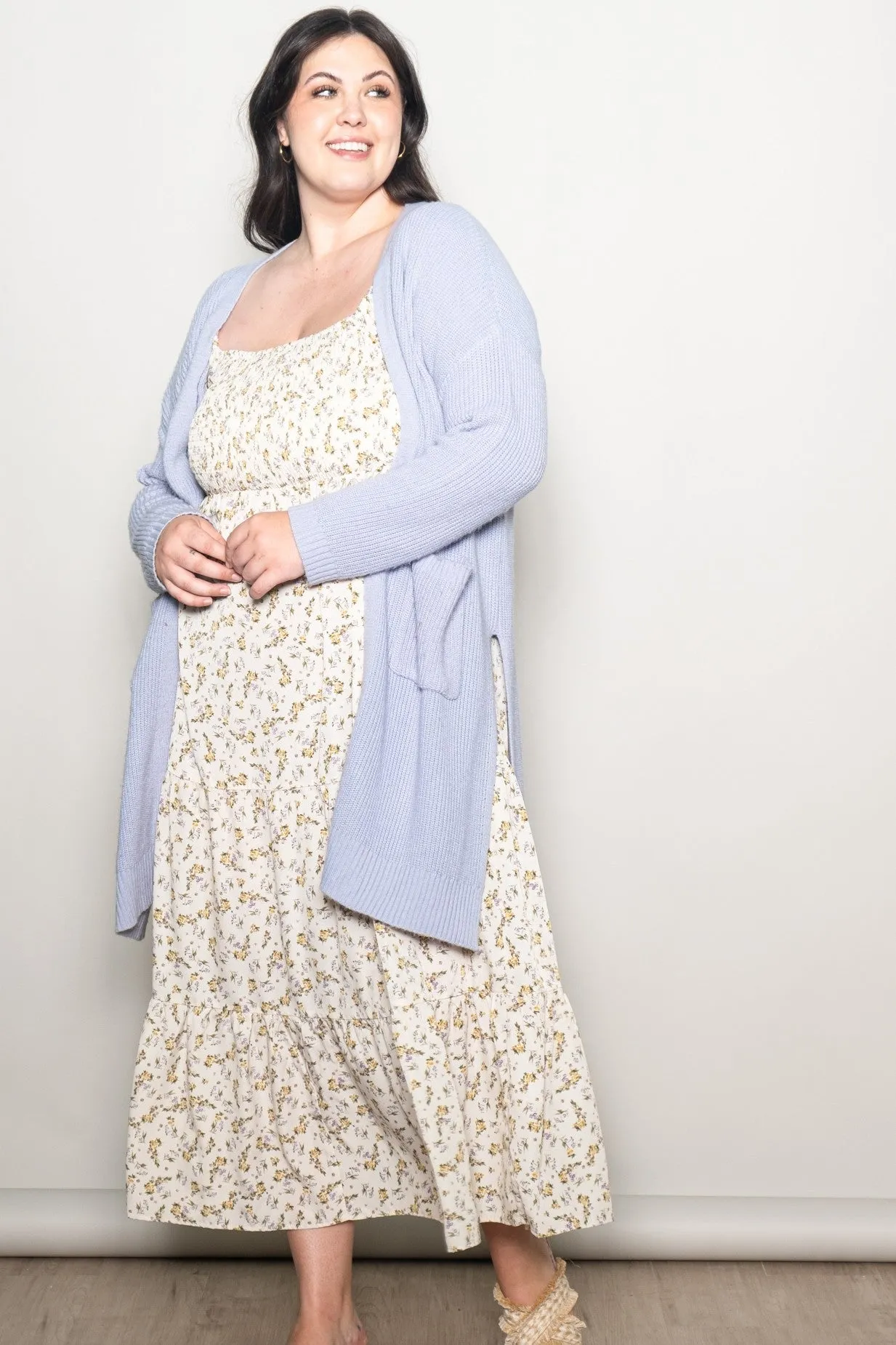 Cream Floral Smocked Long Sleeve Plus Maxi Dress sold by Pinkblush product image thumbnail 2