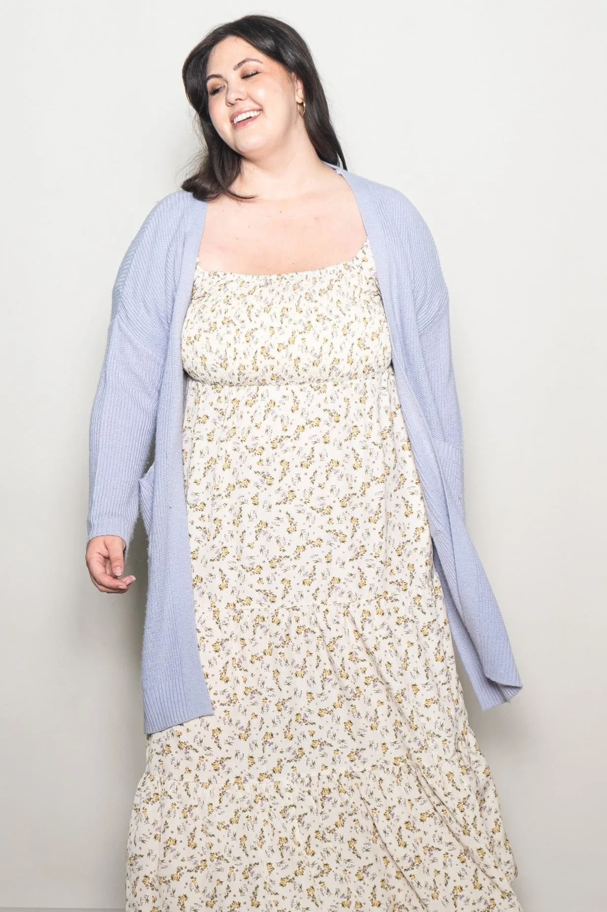 Cream Floral Smocked Long Sleeve Plus Maxi Dress sold by Pinkblush product image thumbnail 3