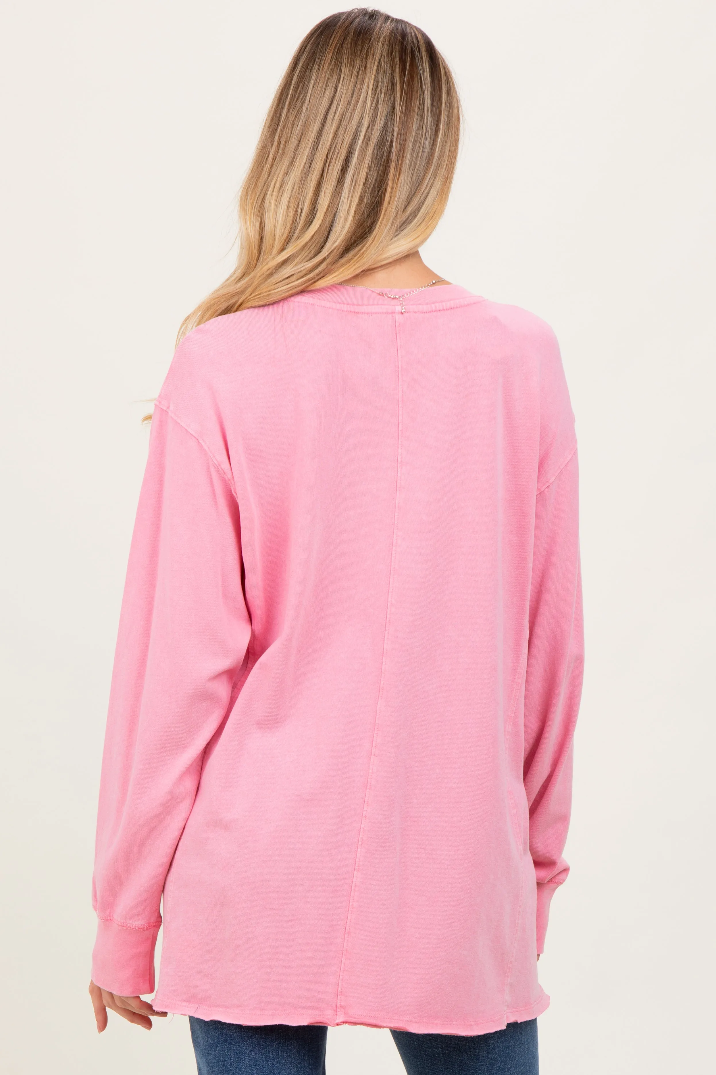 Pink Mineral Washed Drop Shoulder Long Sleeve Maternity Top sold by Pinkblush product image thumbnail 2