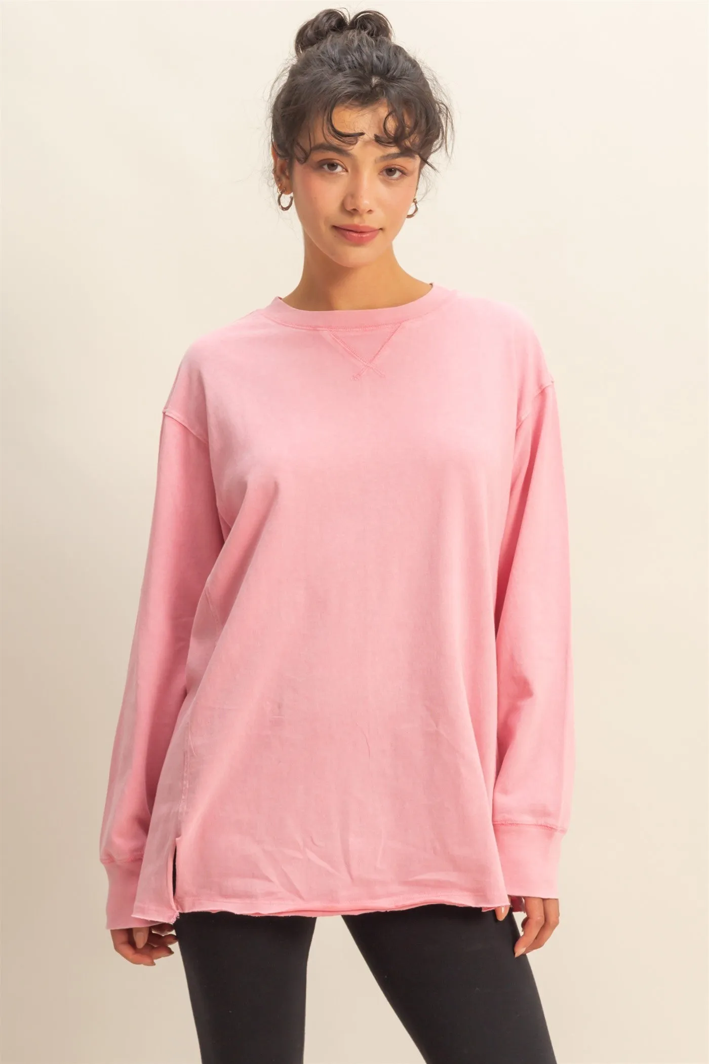 Pink Mineral Washed Drop Shoulder Long Sleeve Maternity Top sold by Pinkblush product image thumbnail 3