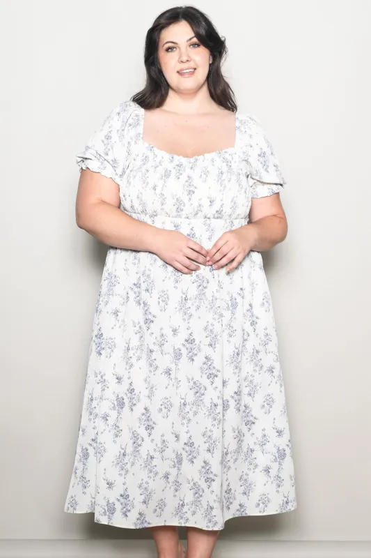 Ivory Floral Smocked Sweetheart Neckline Plus Midi Dress sold by Pinkblush