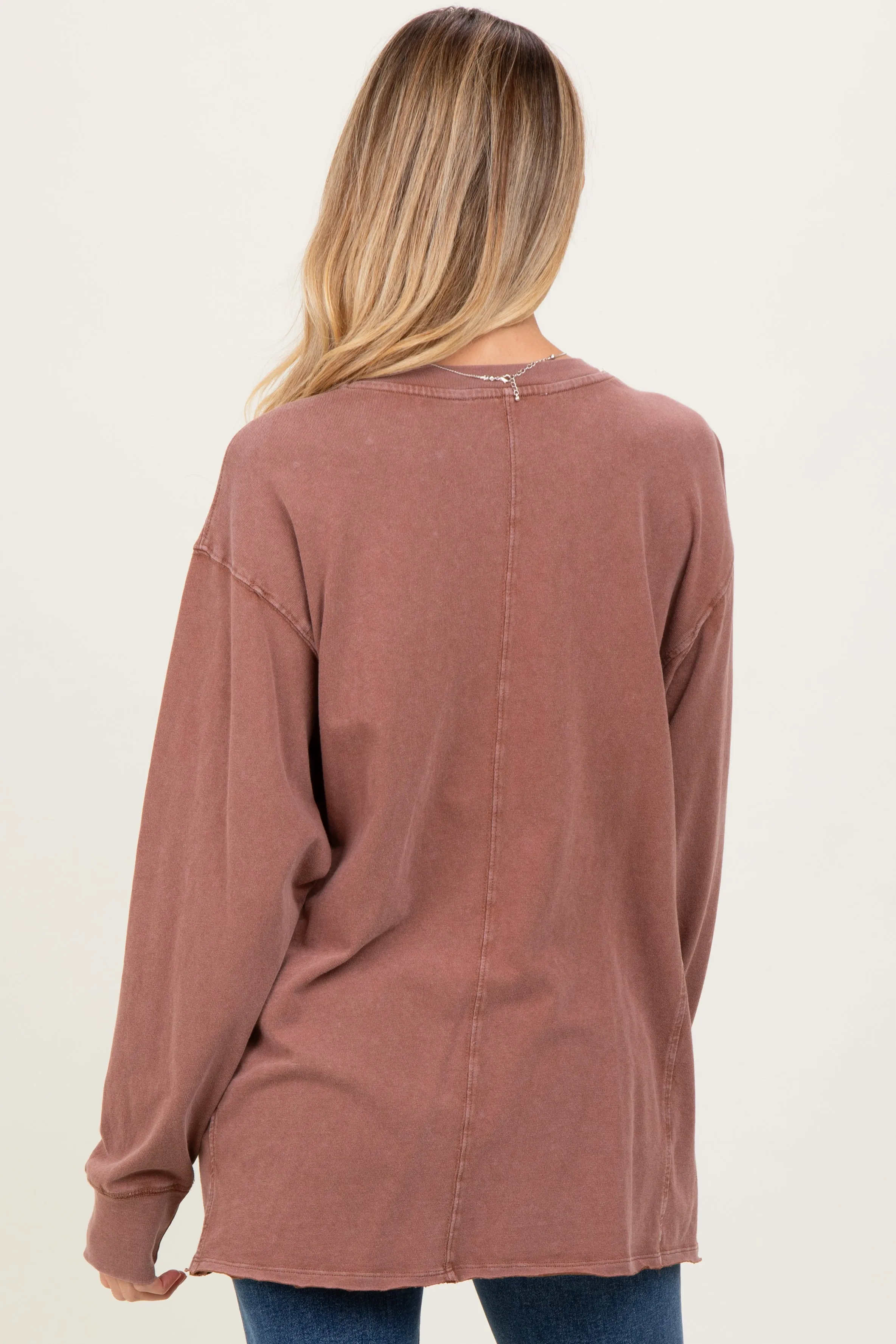 Camel Mineral Washed Drop Shoulder Long Sleeve Maternity Top sold by Pinkblush product image thumbnail 4