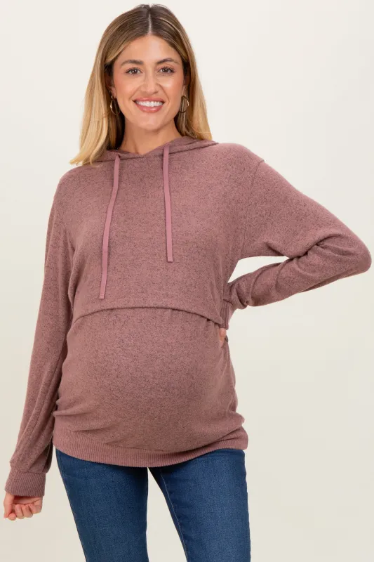Mauve Double Layer Long Sleeve Maternity Nursing Hoodie sold by Pinkblush