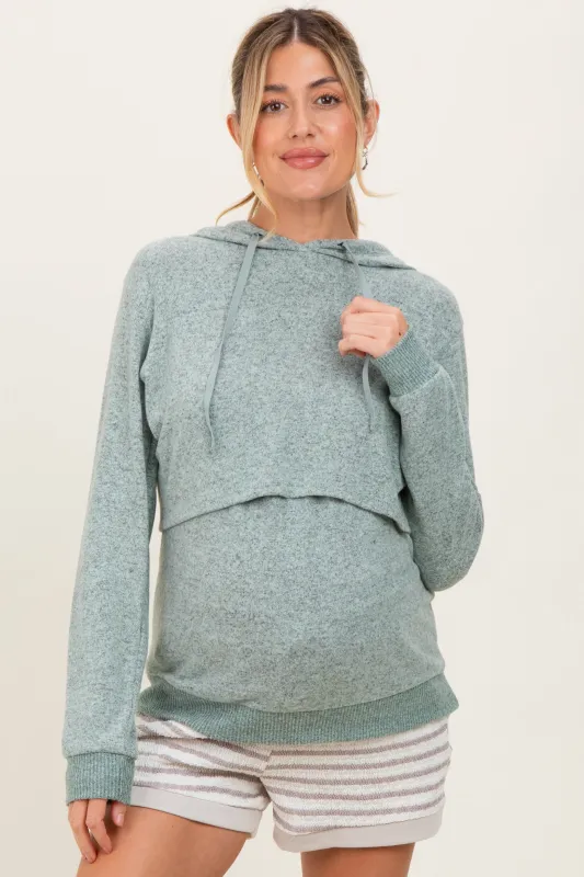 Mint Double Layer Long Sleeve Maternity Nursing Hoodie sold by Pinkblush