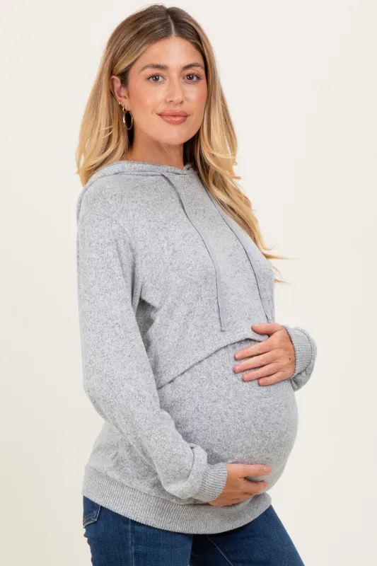 Heather Grey Double Layer Long Sleeve Maternity Nursing Hoodie sold by Pinkblush