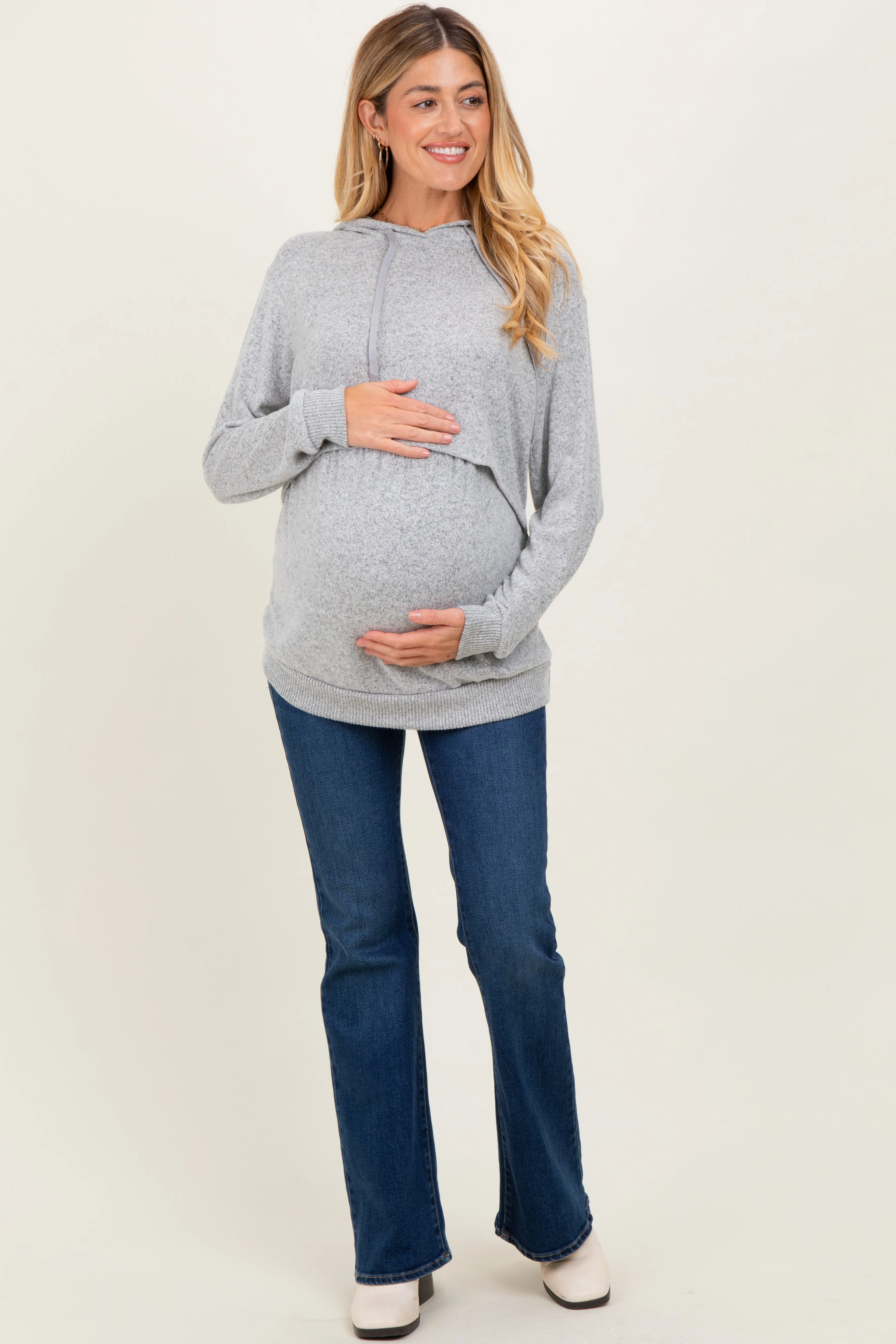Heather Grey Double Layer Long Sleeve Maternity Nursing Hoodie sold by Pinkblush product image thumbnail 3