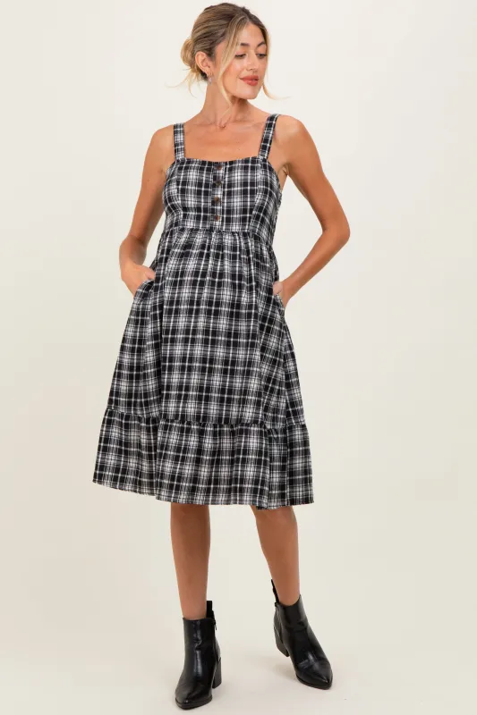 Black Plaid Square Neck Maternity Dress sold by Pinkblush