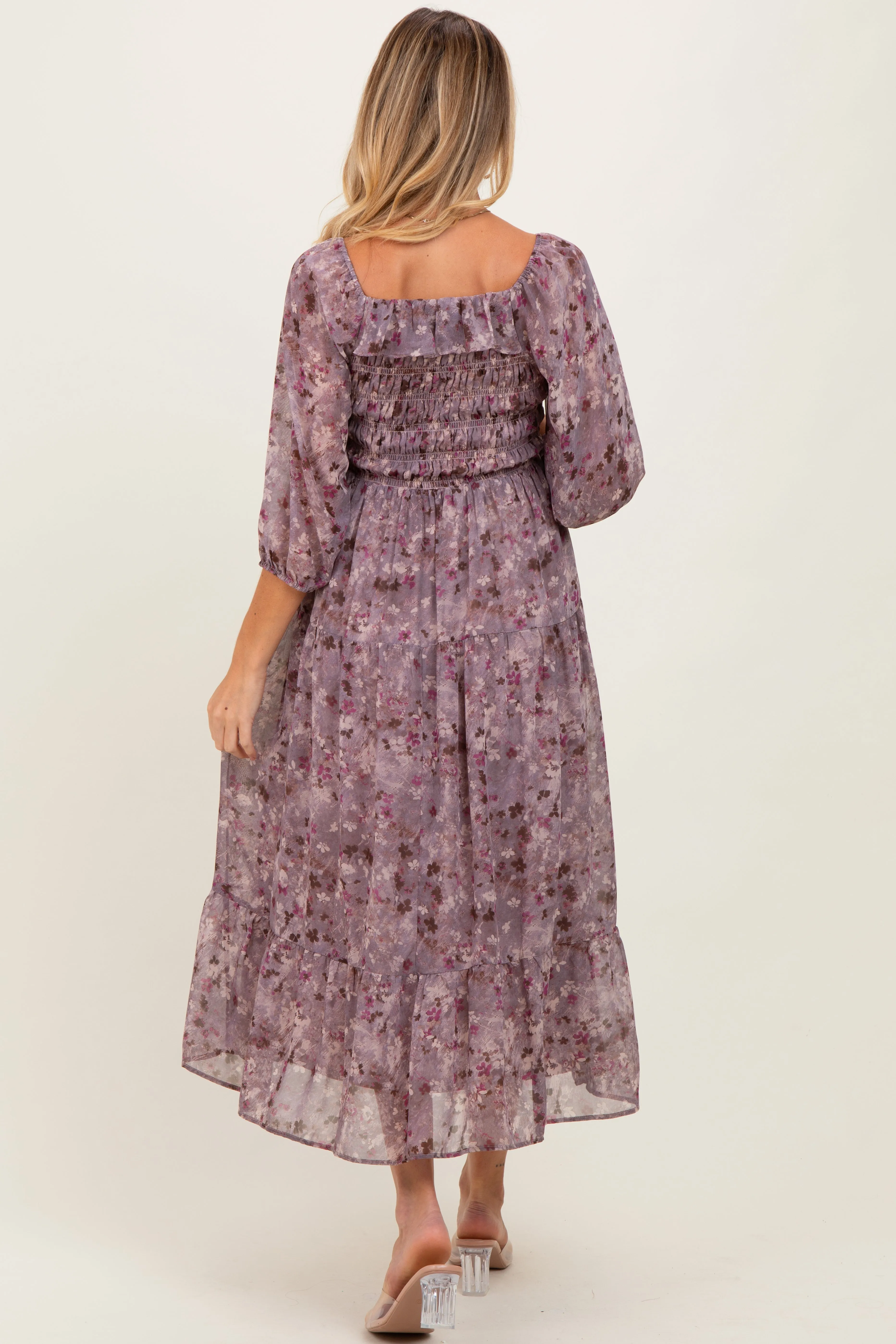Lavender Floral Square Neck Ruffle Maternity Midi Dress sold by Pinkblush product image thumbnail 4