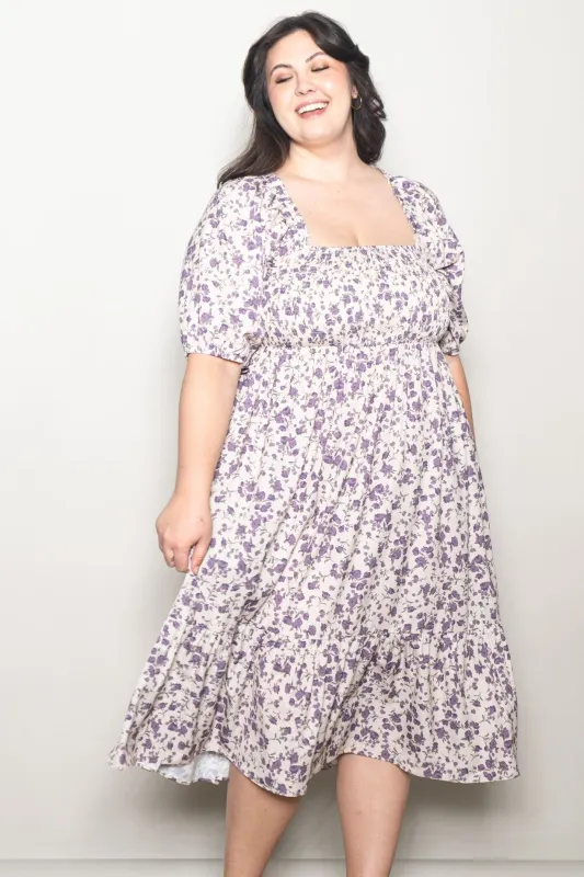 Cream Floral Smocked Plus Midi Dress sold by Pinkblush