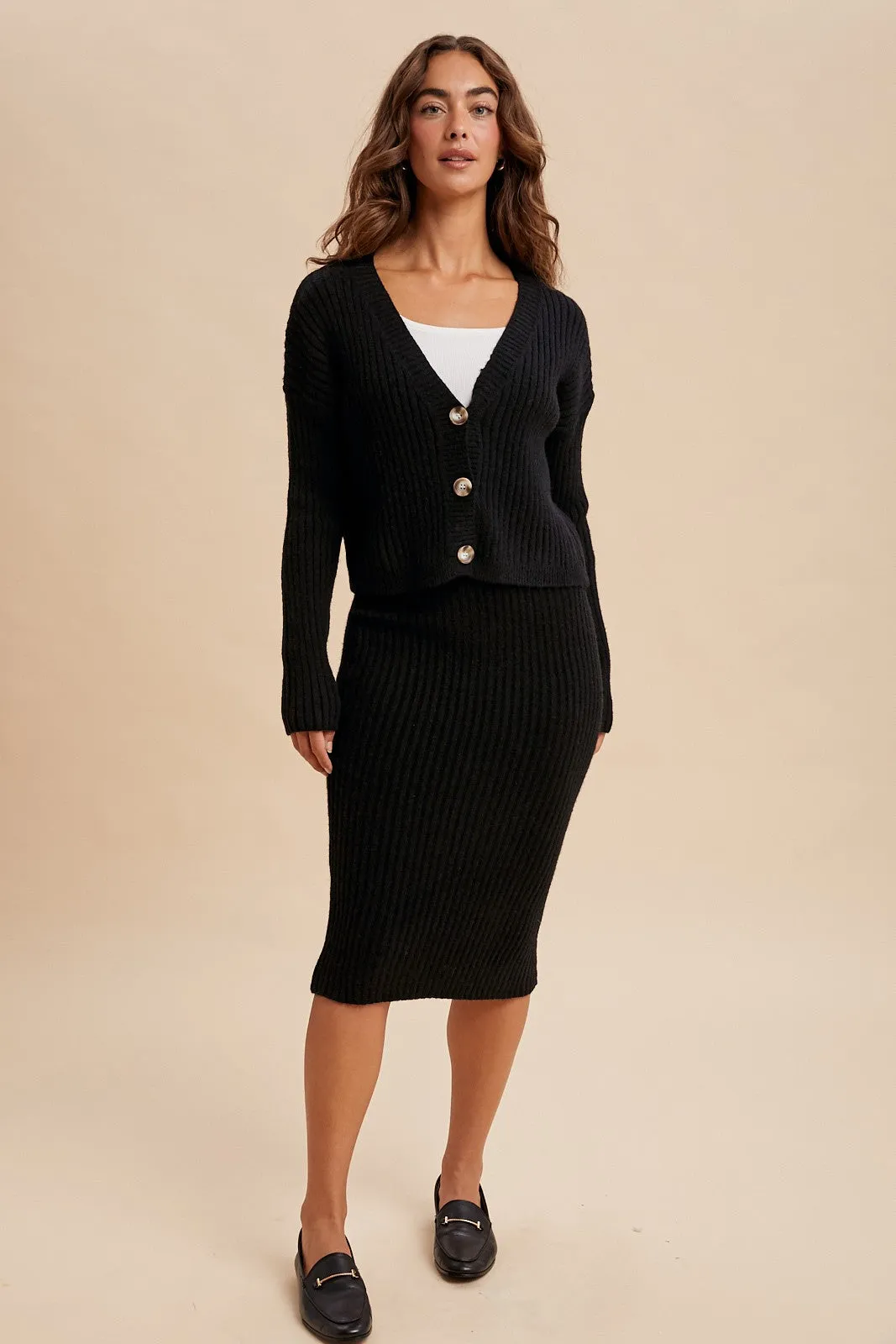 Black Knit Cardi And Skirt Set sold by Pinkblush product image thumbnail 2