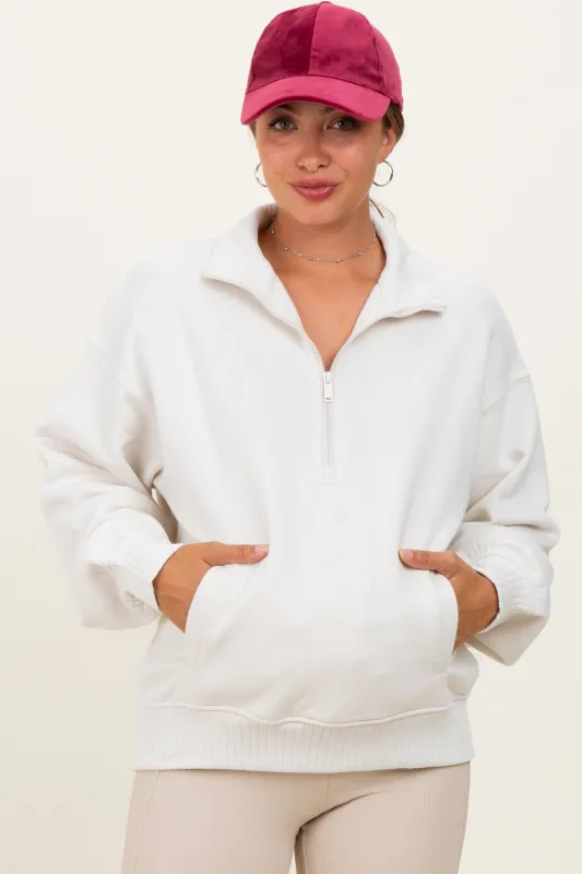 Ivory French Terry Quarter Zip Maternity Pullover sold by Pinkblush