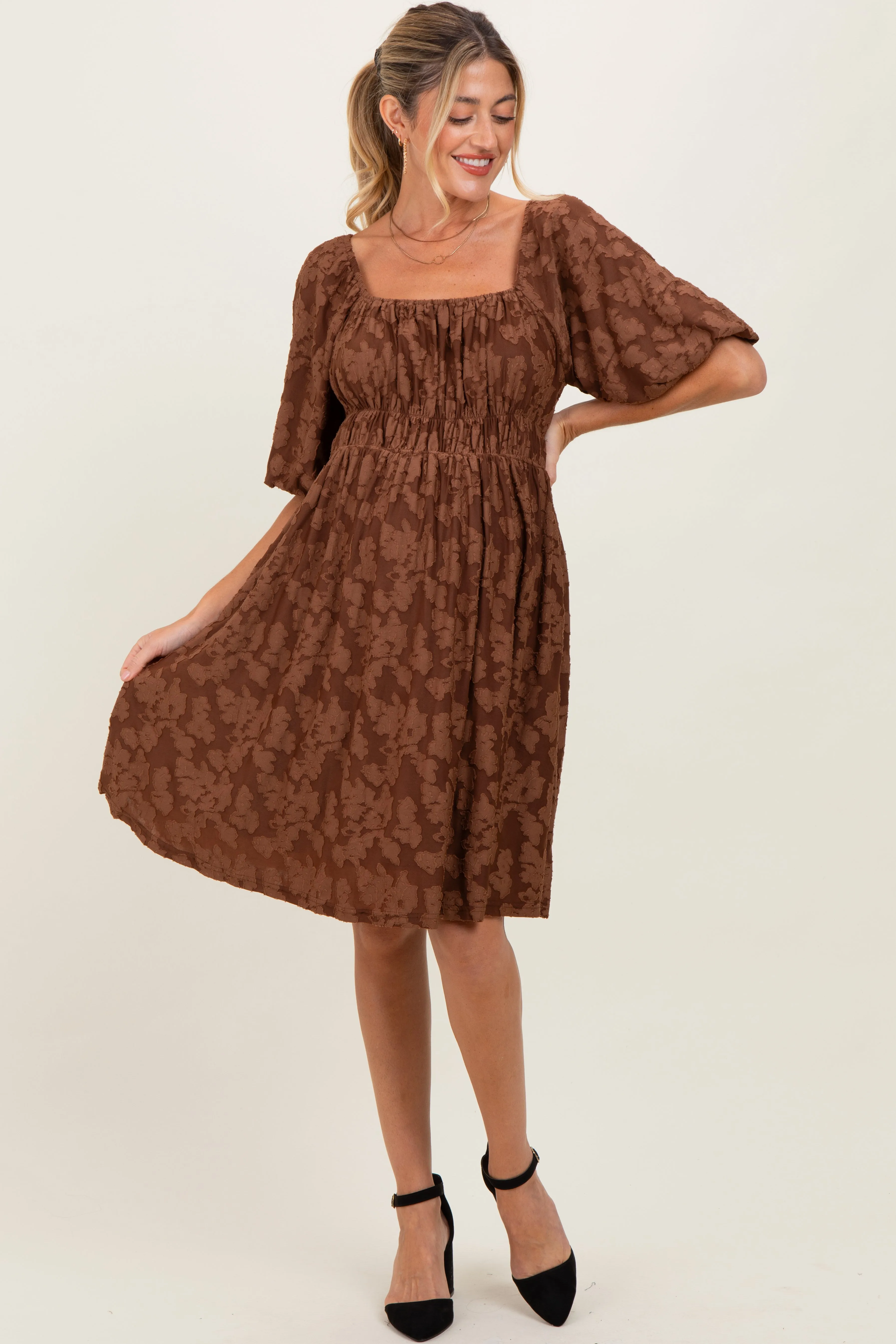 Brown Floral Square Neck Maternity Dress sold by Pinkblush product image thumbnail 3