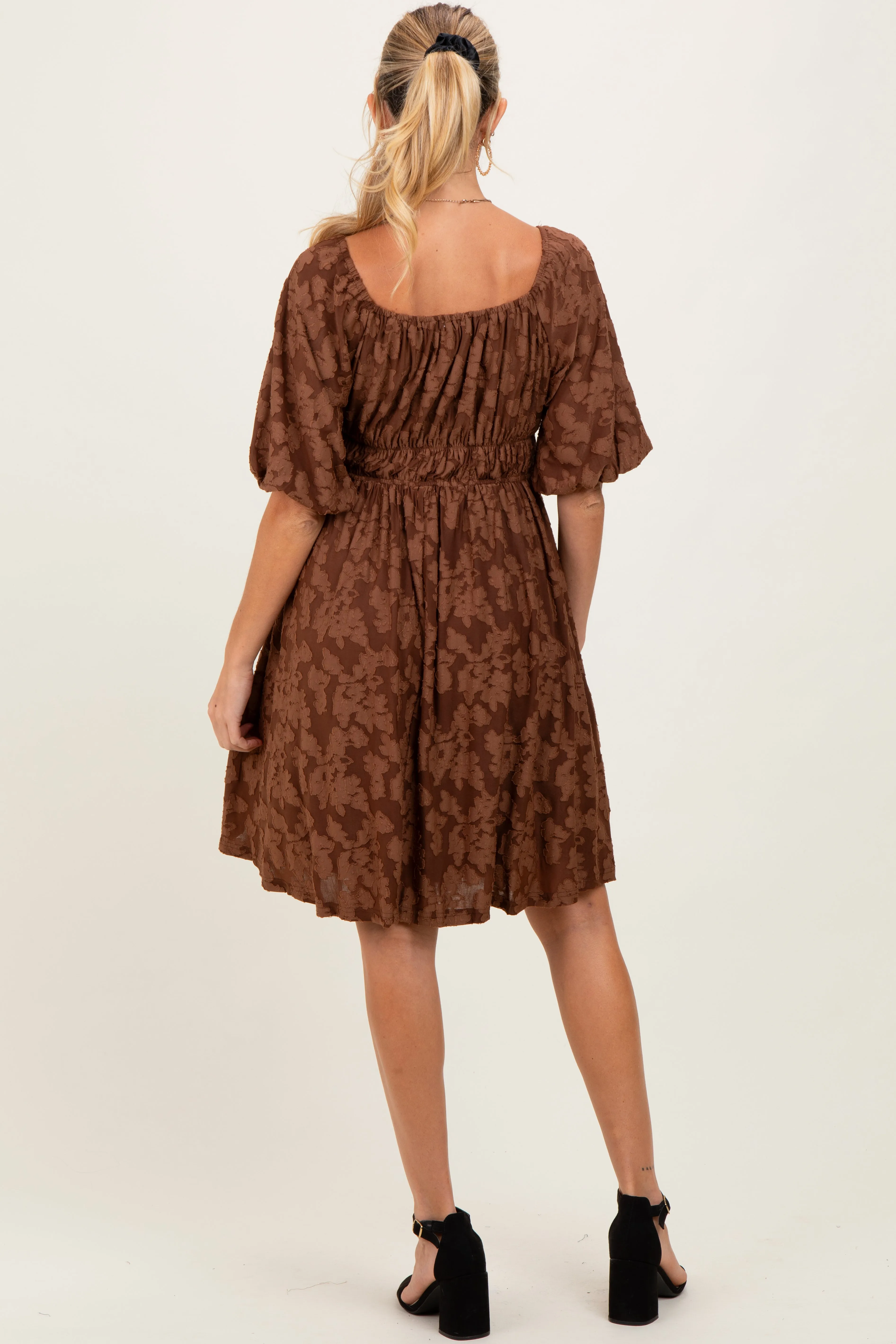 Brown Floral Square Neck Maternity Dress sold by Pinkblush product image thumbnail 4