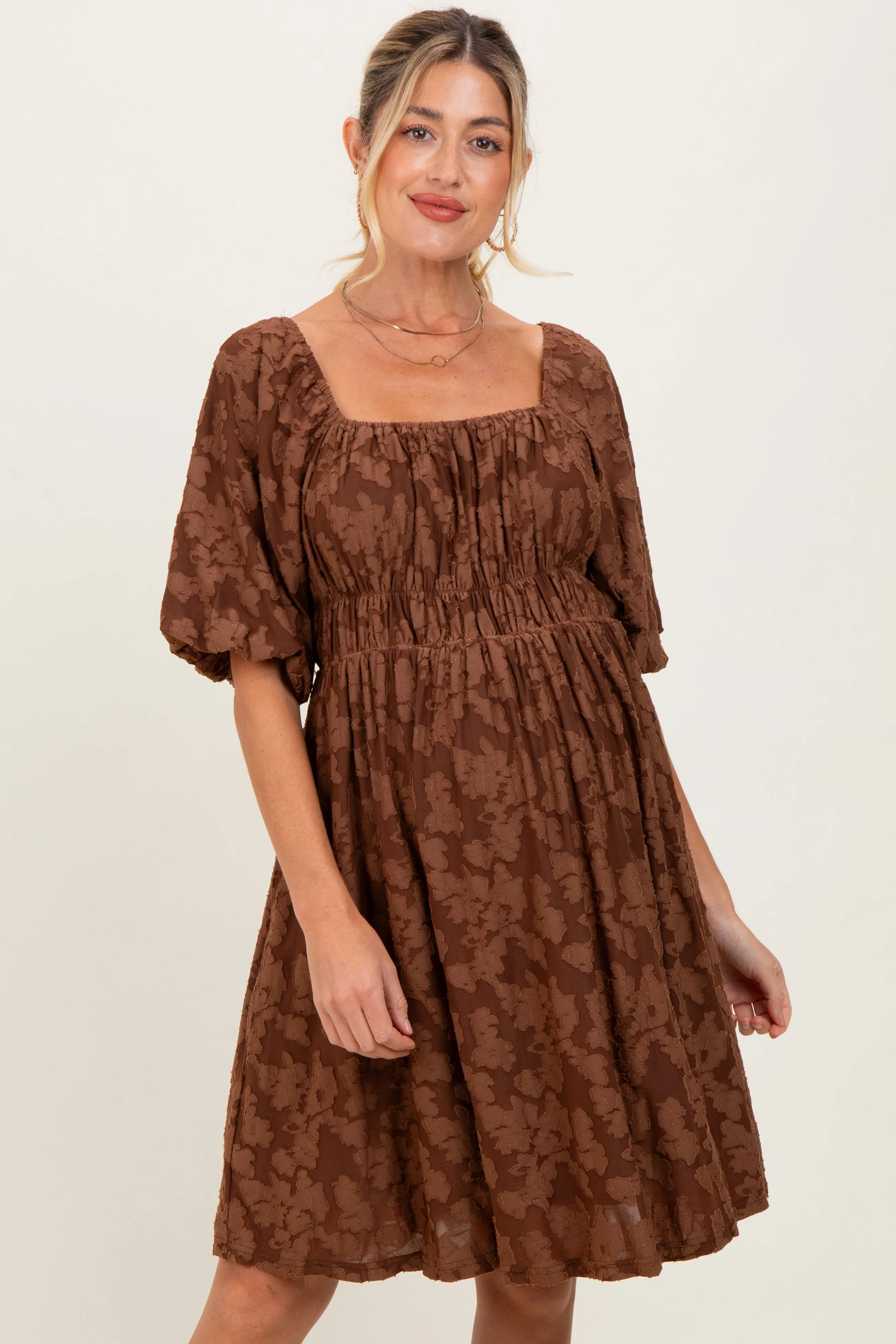 Brown Floral Square Neck Maternity Dress sold by Pinkblush product image thumbnail 2