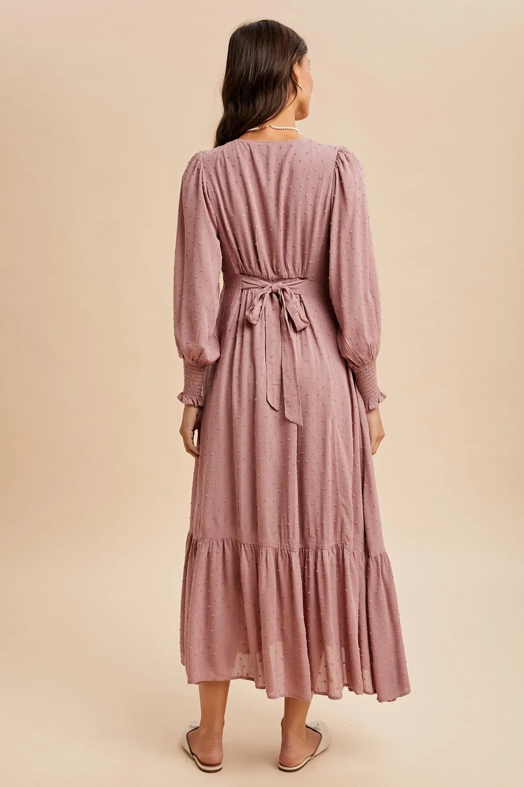 Rose Swiss Dot Button Down Maxi Dress sold by Pinkblush product image thumbnail 4