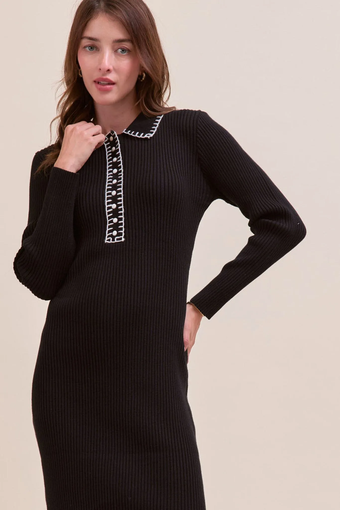 Black Contrast Stitch Midi Sweater Dress sold by Pinkblush product image thumbnail 5