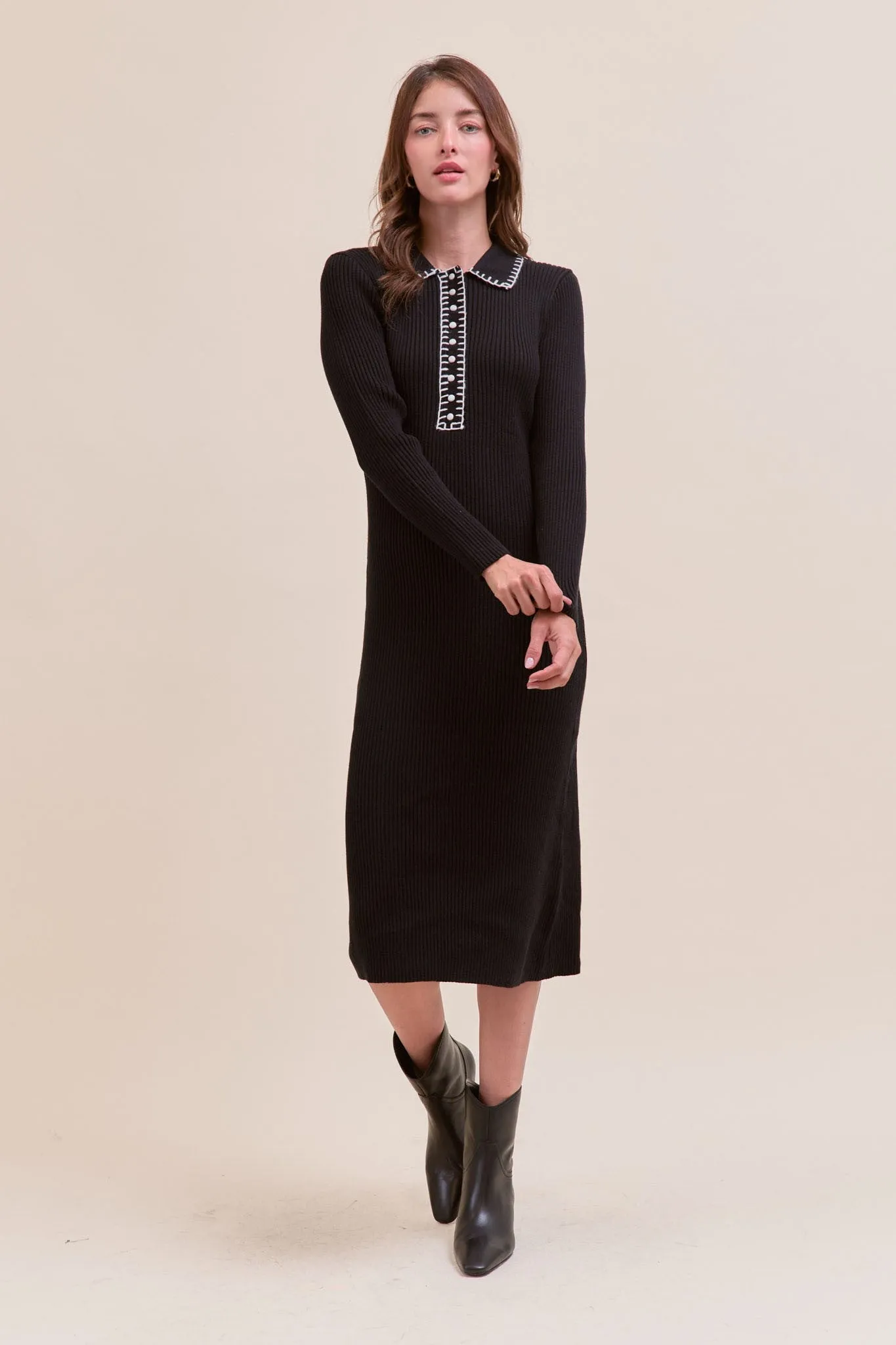 Black Contrast Stitch Midi Sweater Dress sold by Pinkblush product image thumbnail 2