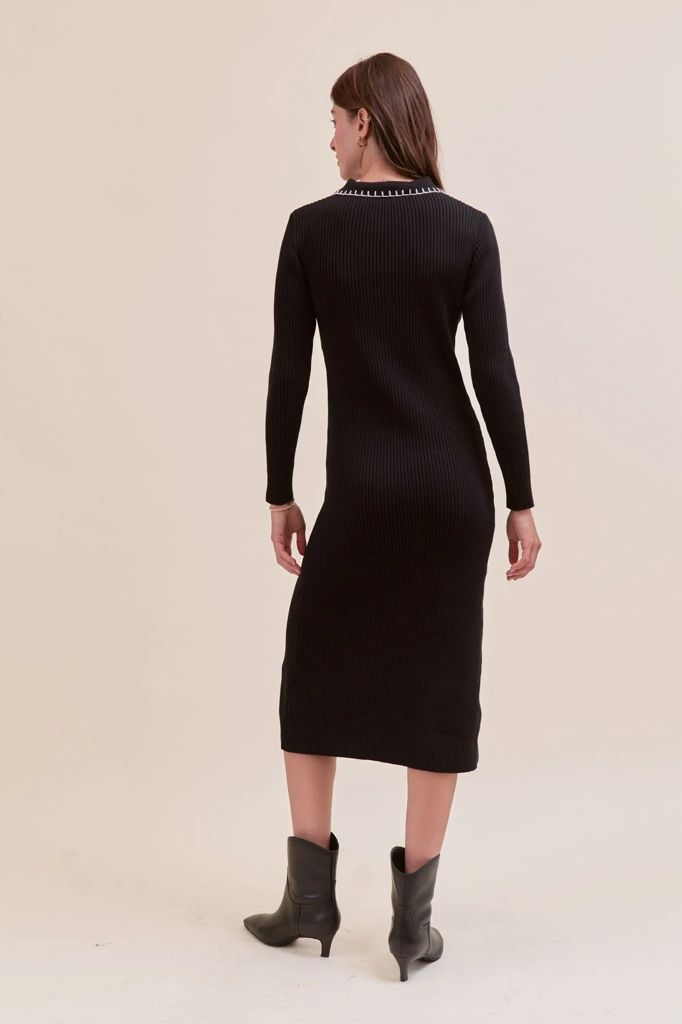 Black Contrast Stitch Midi Sweater Dress sold by Pinkblush product image thumbnail 3