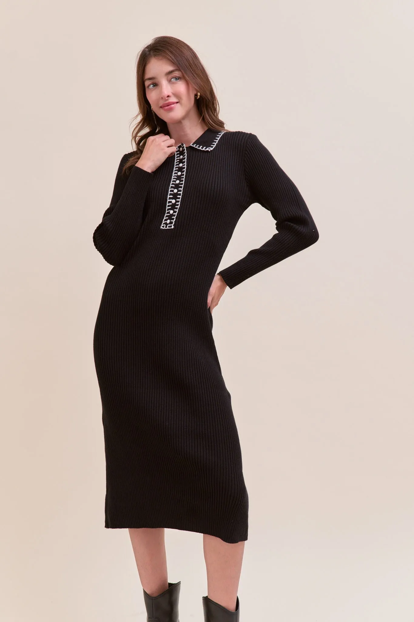 Black Contrast Stitch Midi Sweater Dress sold by Pinkblush product image thumbnail 4
