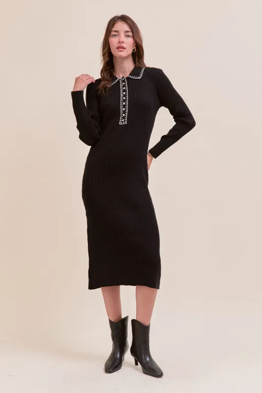 Black Contrast Stitch Midi Sweater Dress sold by Pinkblush