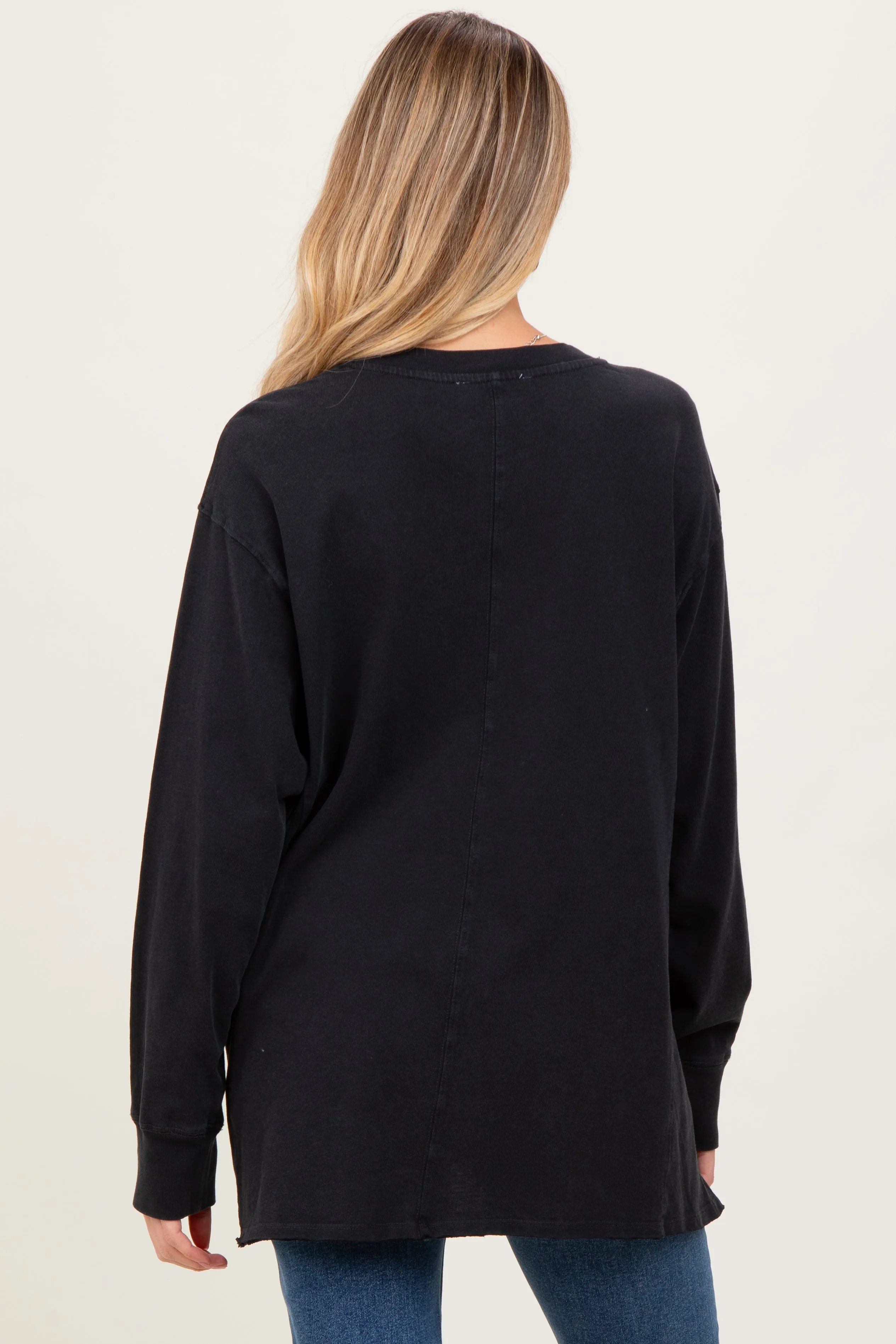 Black Mineral Washed Drop Shoulder Long Sleeve Maternity Top sold by Pinkblush product image thumbnail 3