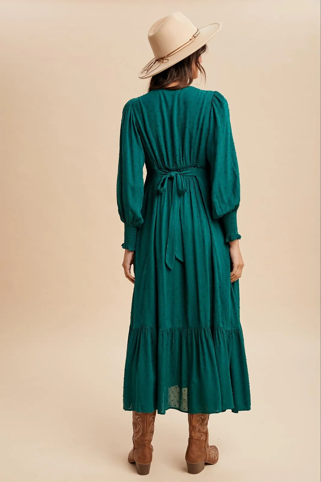Evergreen Swiss Dot Button Down Maxi Dress sold by Pinkblush product image thumbnail 4