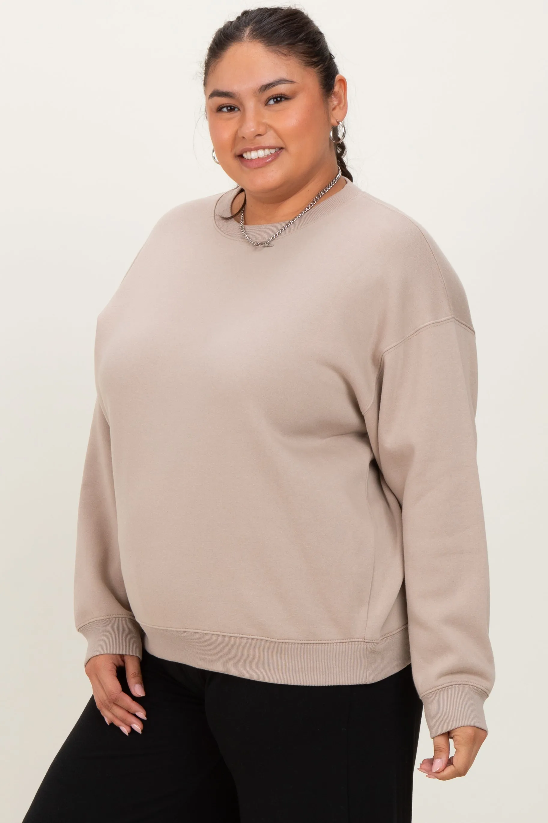 Beige Basic Fleece Crewneck Sweatshirt sold by Pinkblush product image thumbnail 3