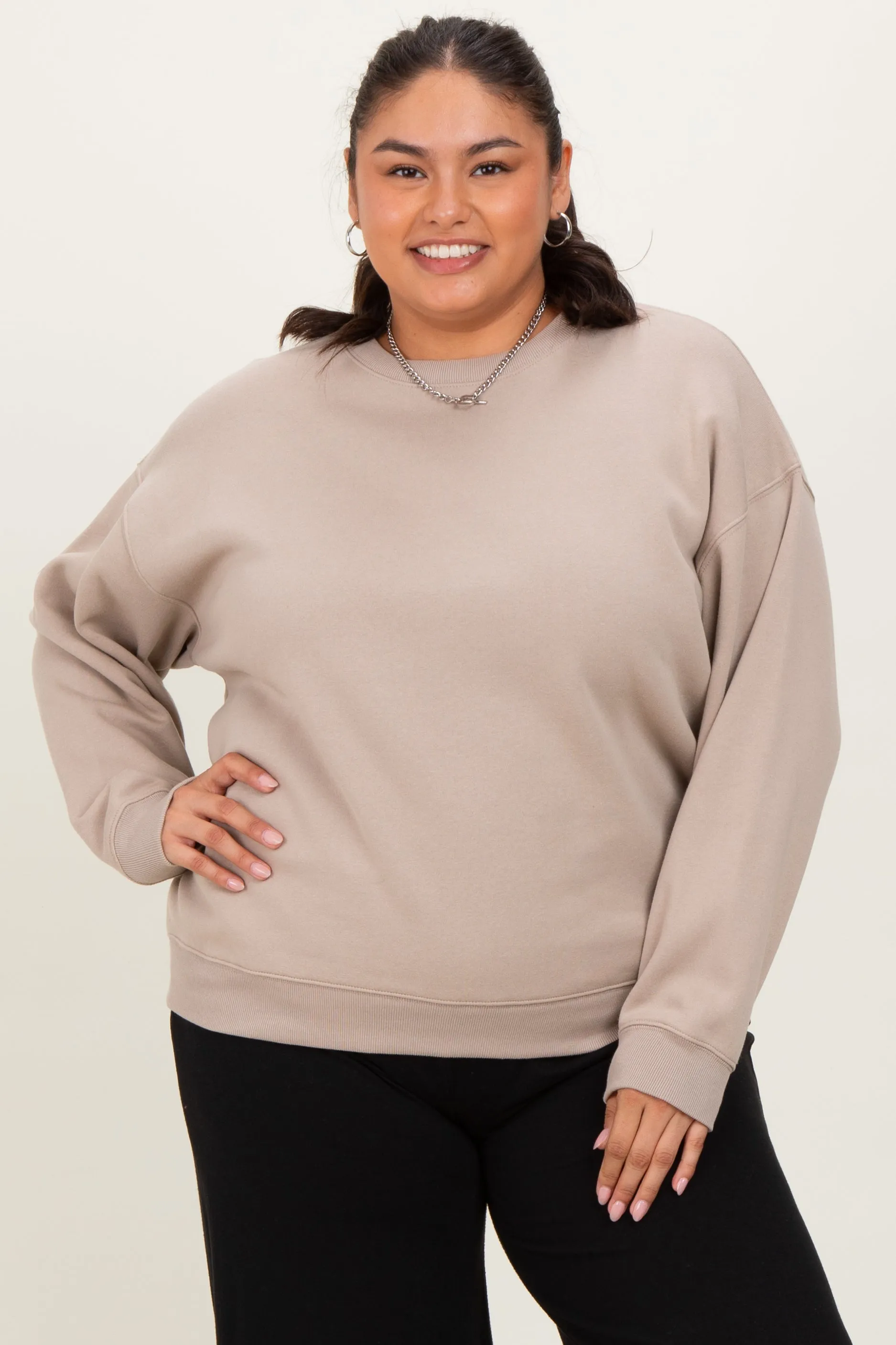 Beige Basic Fleece Crewneck Sweatshirt sold by Pinkblush