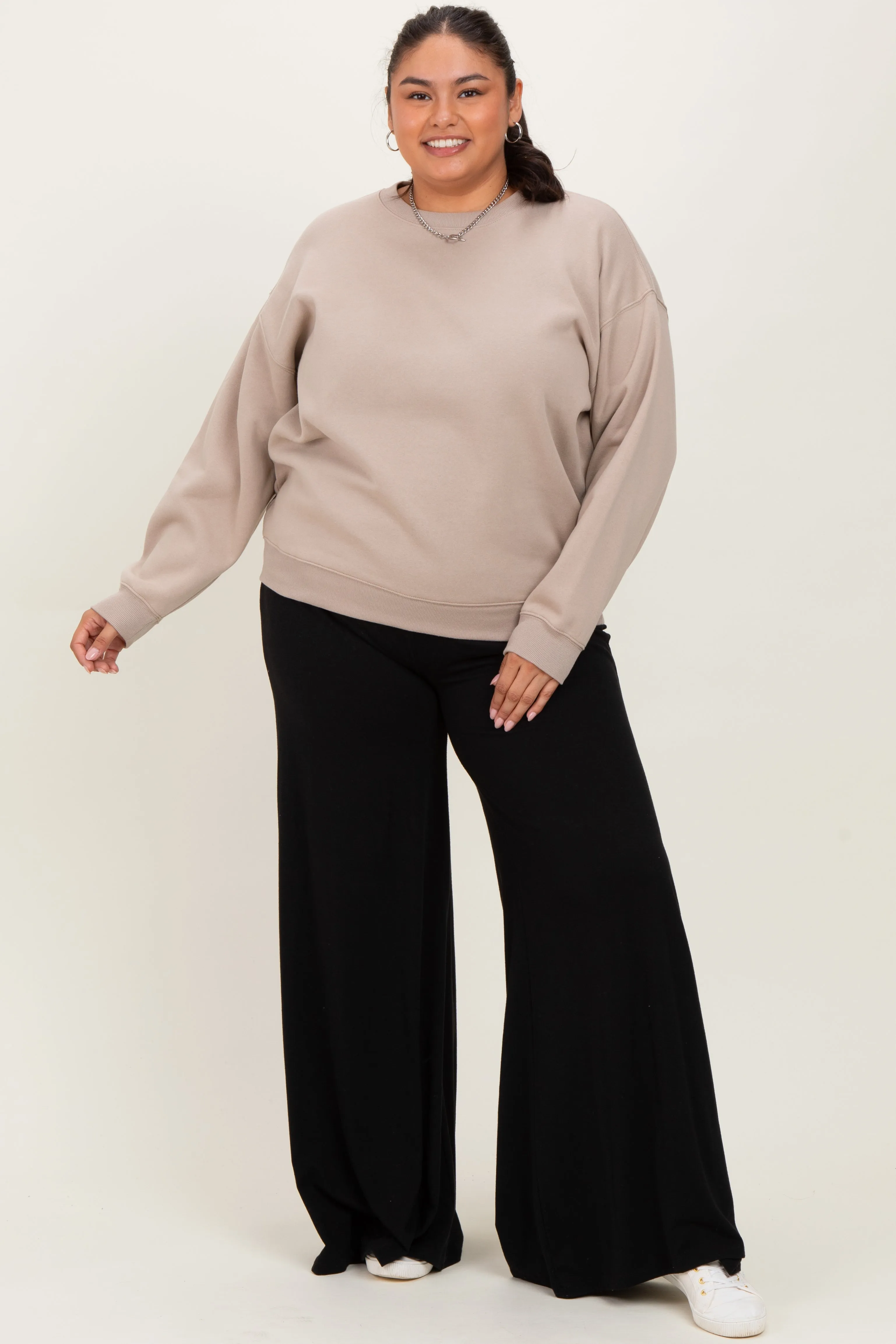 Beige Basic Fleece Crewneck Sweatshirt sold by Pinkblush product image thumbnail 2