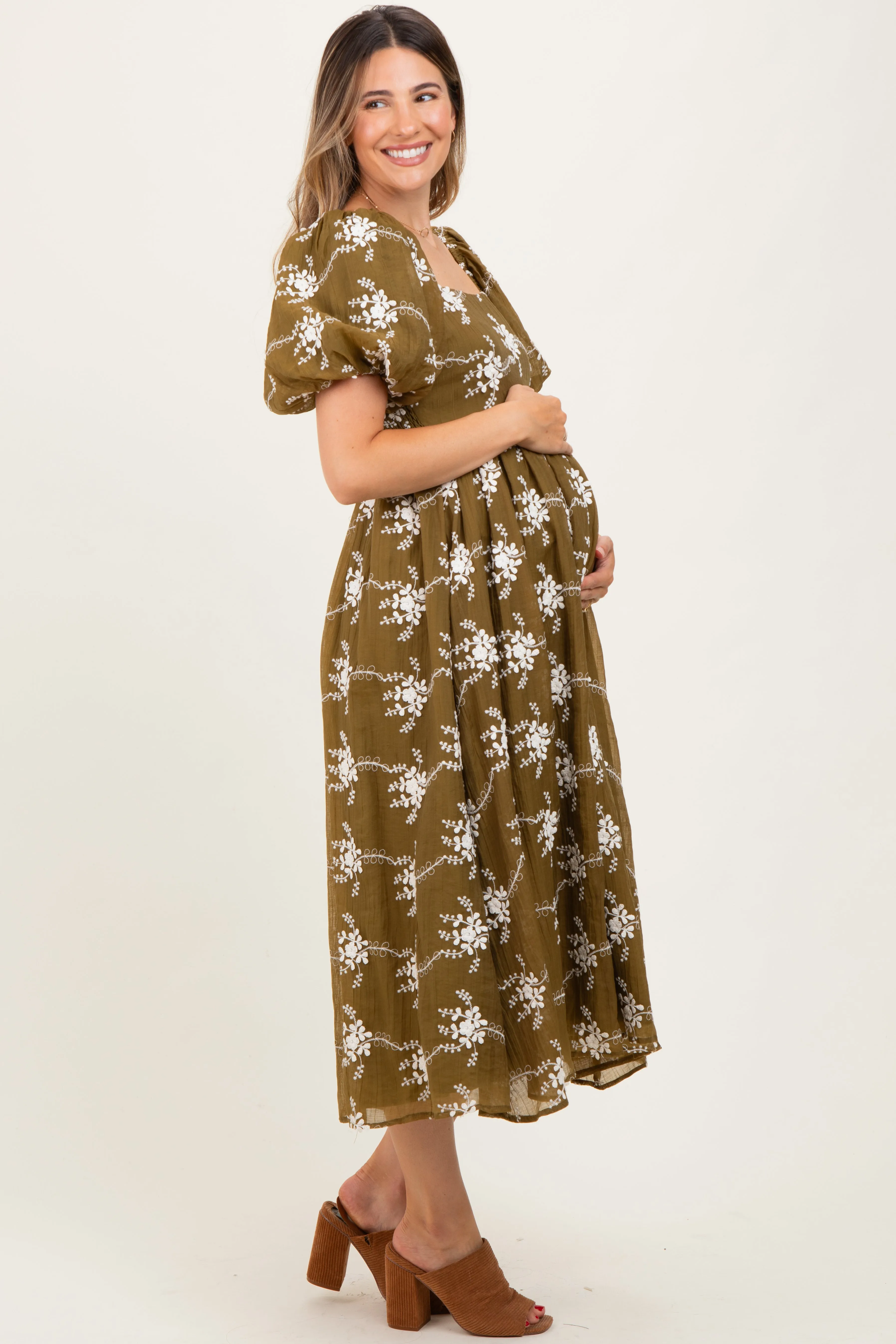 Dark Olive Textured Maternity Midi Dress sold by Pinkblush product image thumbnail 3