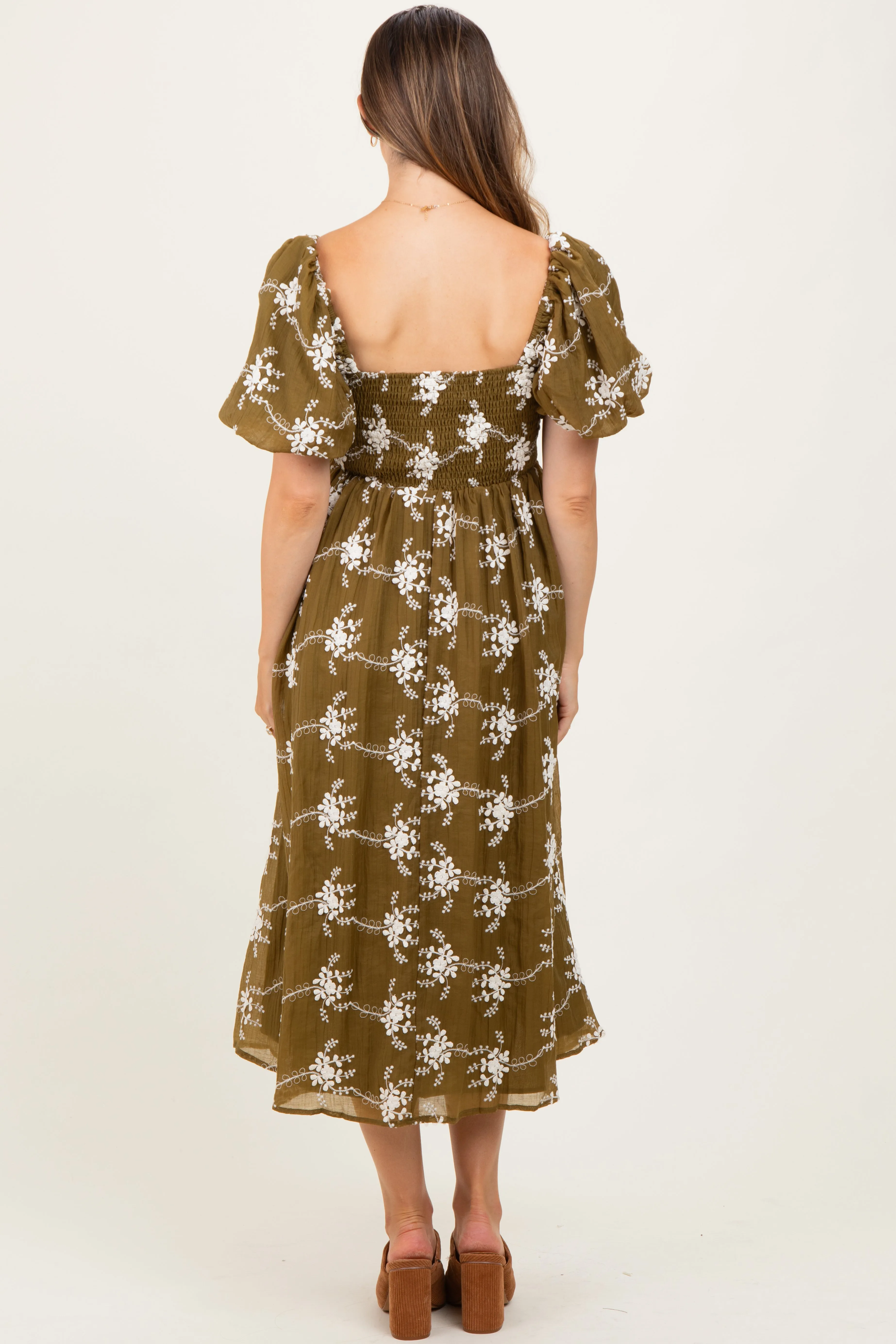 Dark Olive Textured Maternity Midi Dress sold by Pinkblush product image thumbnail 4