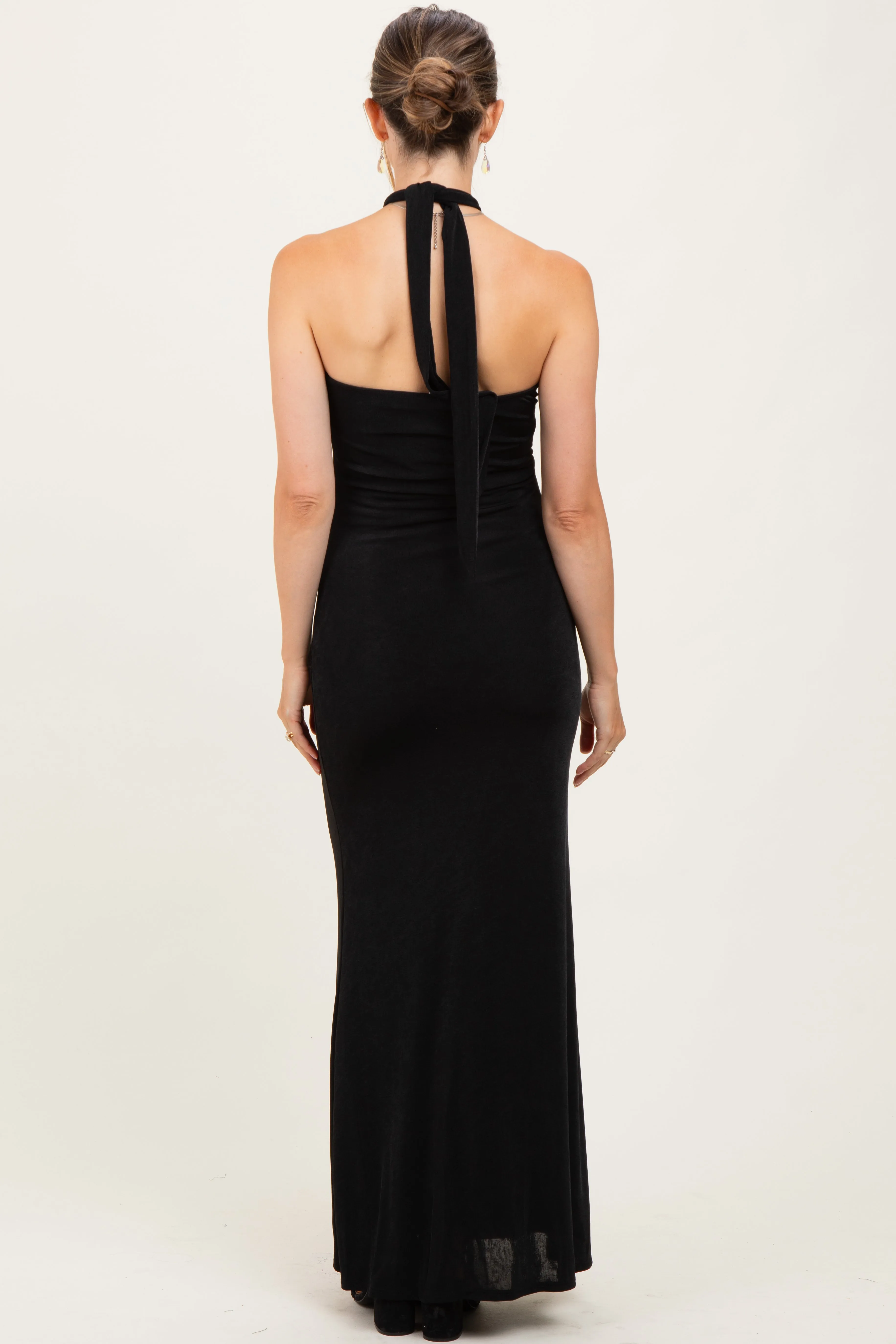 Black Halter Pendant Maternity Maxi Dress sold by Pinkblush product image thumbnail 4