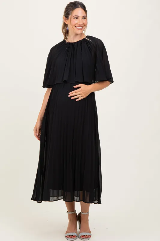 Black Pleated Cape Maternity Midi Dress sold by Pinkblush