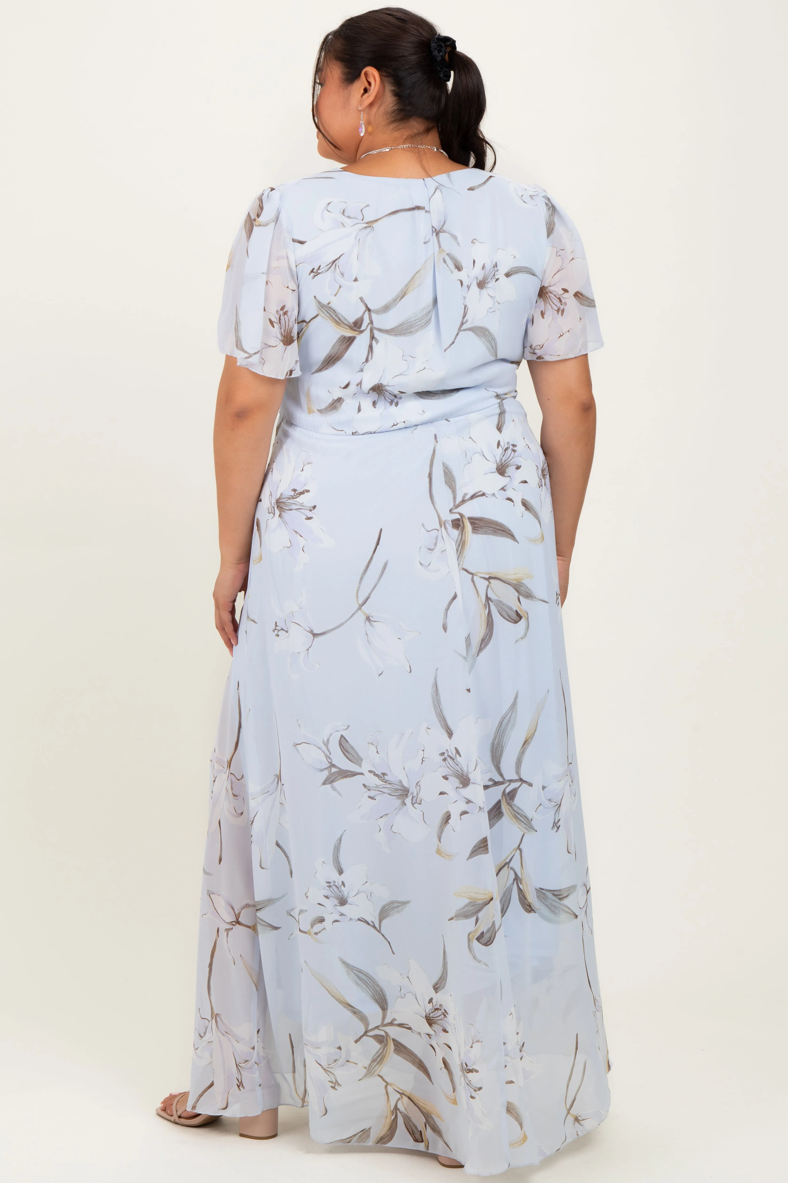 Light Blue Floral Chiffon Sash Tie Plus Maxi Dress sold by Pinkblush product image thumbnail 4