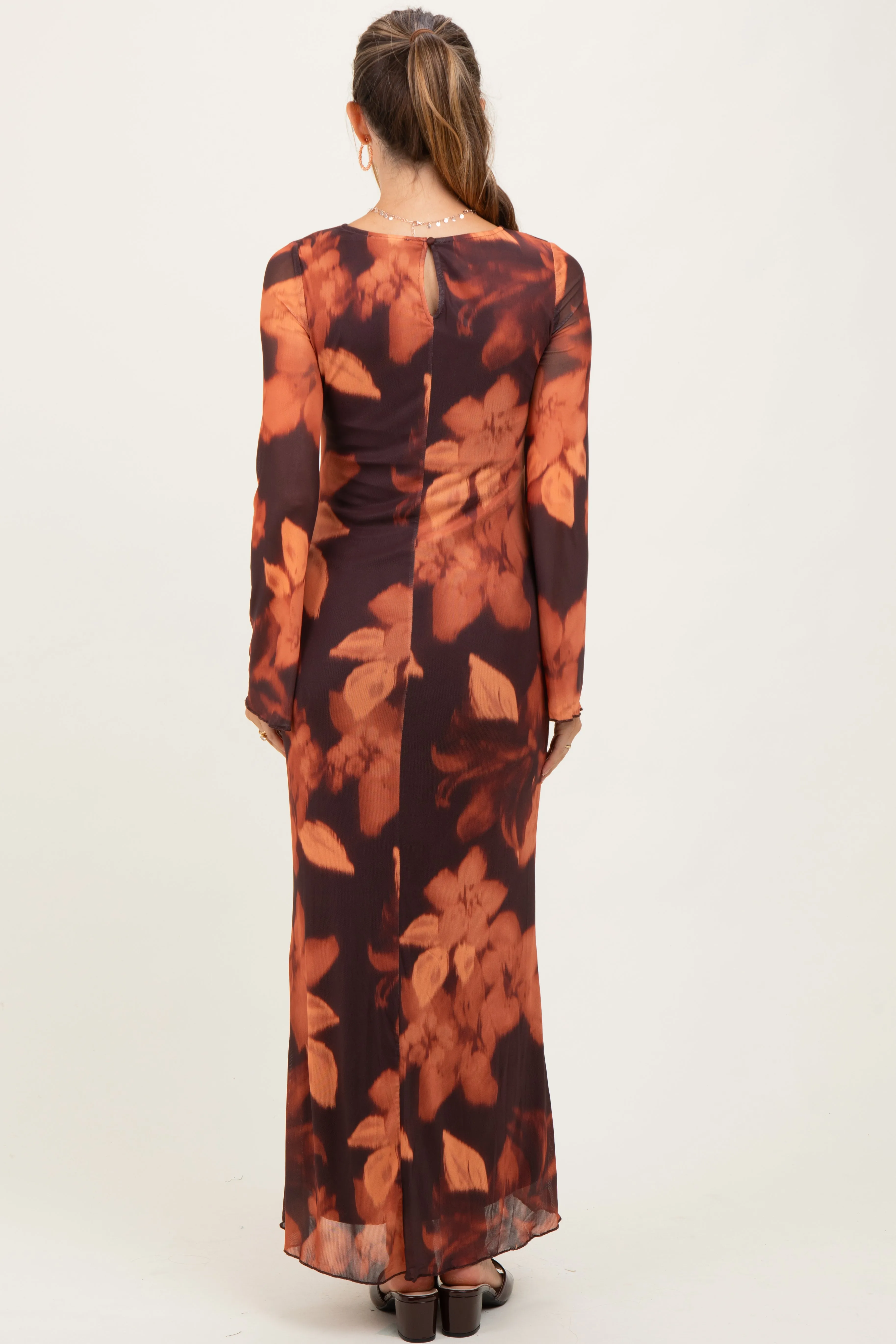 Burgundy Flora Mesh Overlay Maternity Maxi Dress sold by Pinkblush product image thumbnail 4