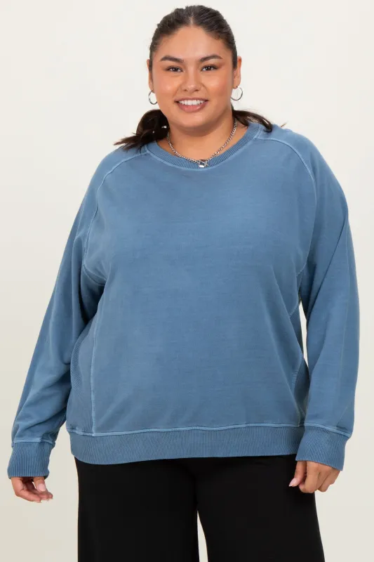 Blue French Terry Vintage Wash Plus Pullover sold by Pinkblush